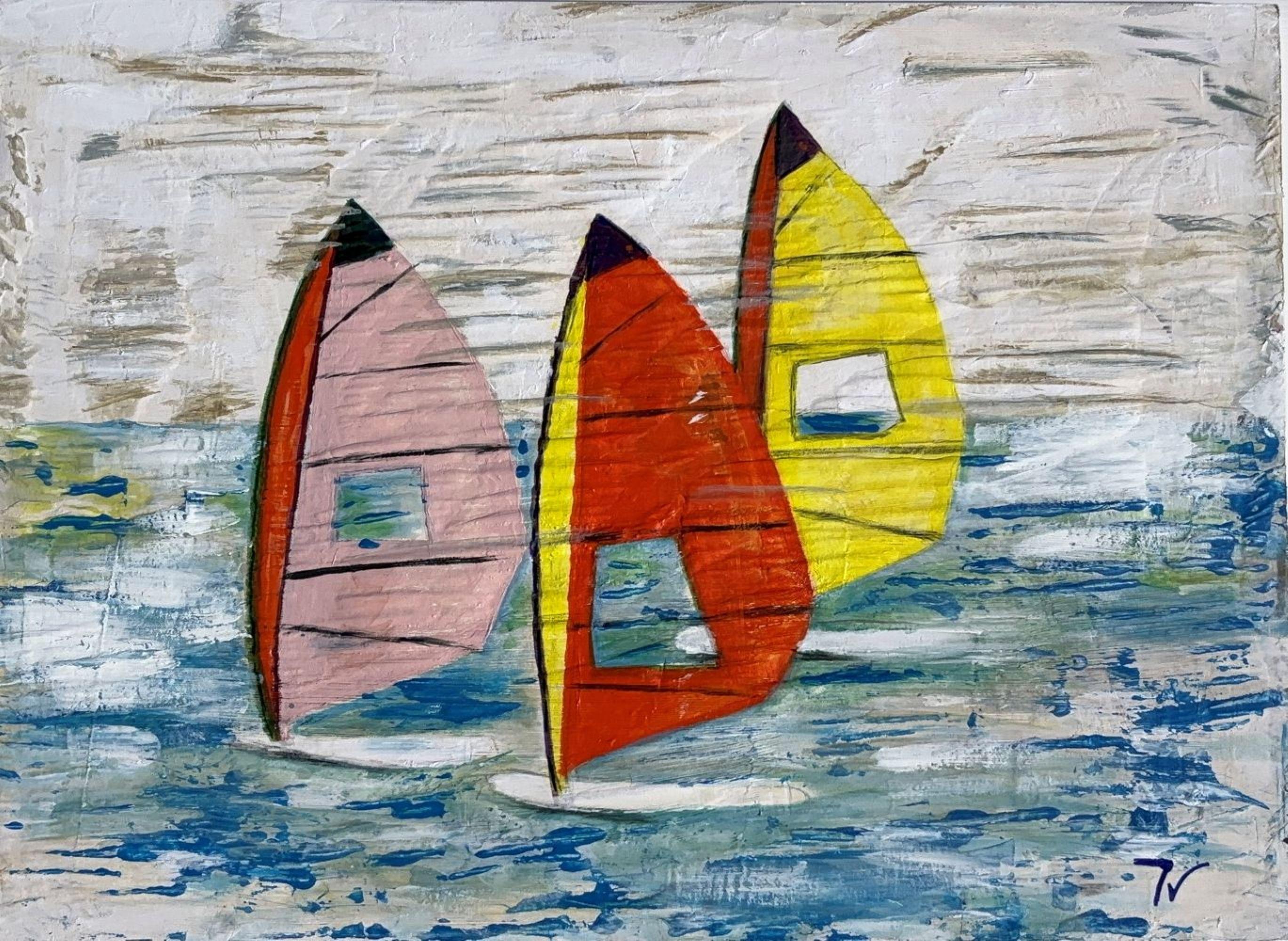 paola vignola Figurative Painting - Windsurf to the wind