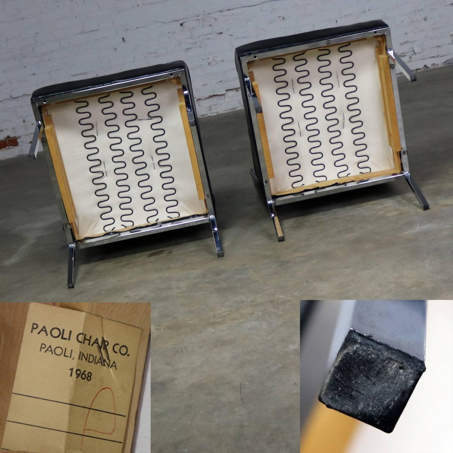 Paoli Chair Co. Black Naugahyde Chrome MCM Slipper Chairs Style Florence Knoll For Sale 1