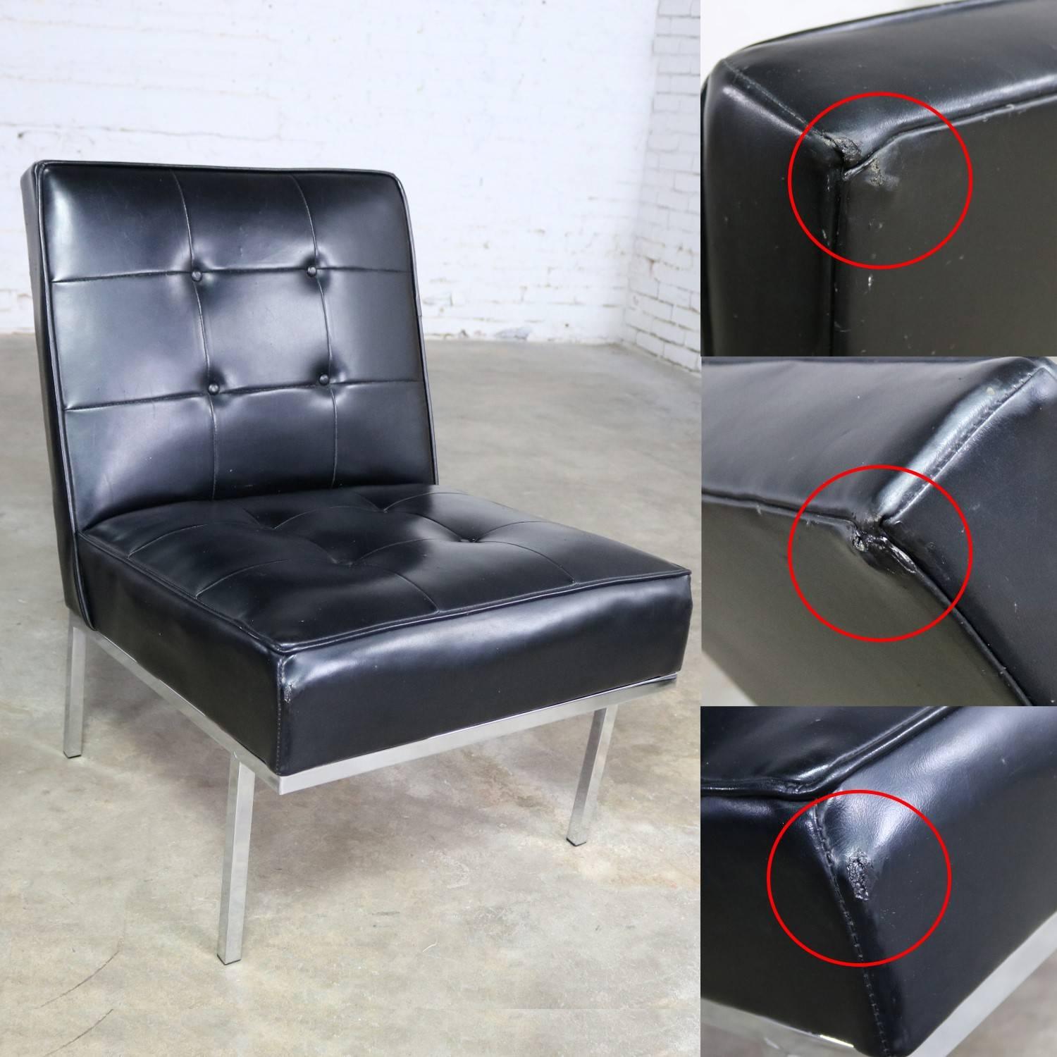 Paoli Chair Co. Black Naugahyde Chrome MCM Slipper Chairs Style Florence Knoll For Sale 5