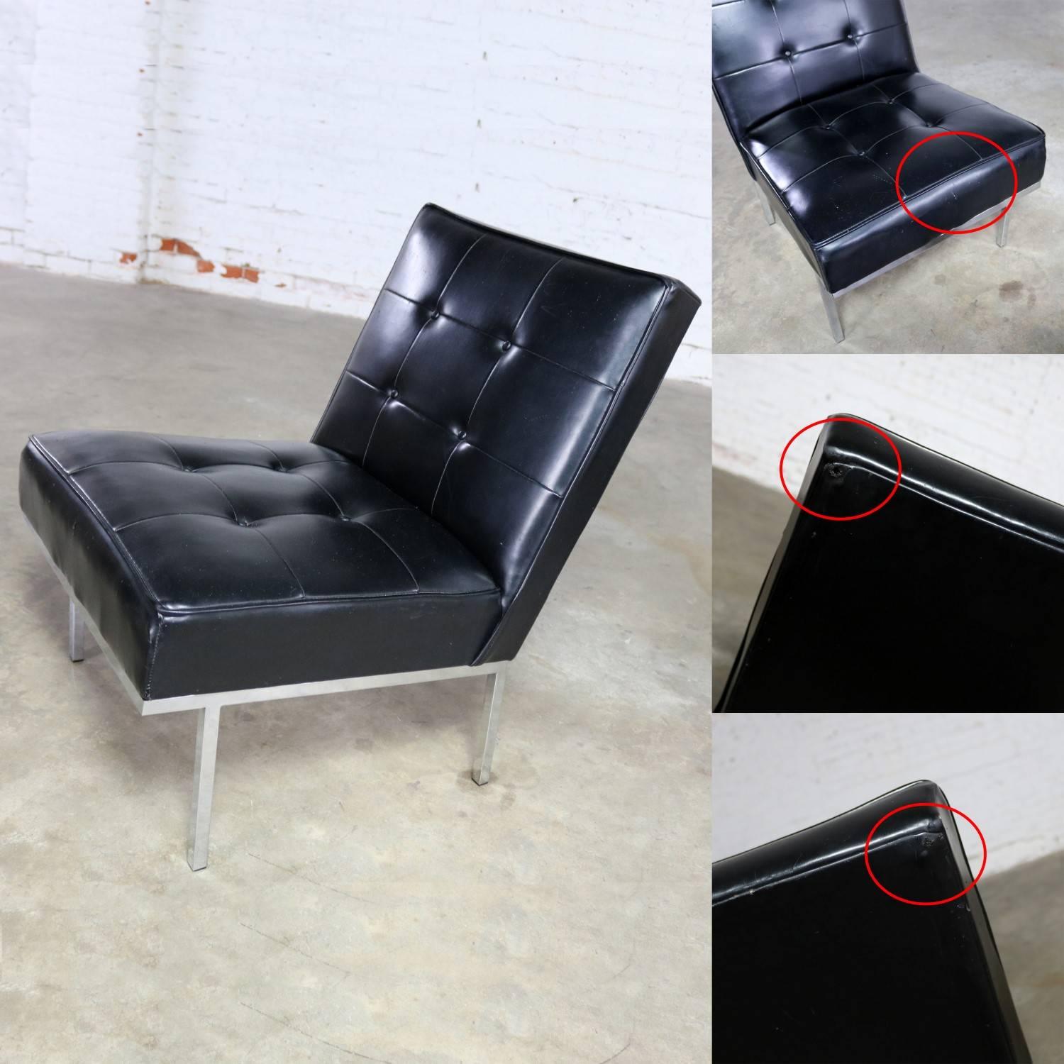 Paoli Chair Co. Black Naugahyde Chrome MCM Slipper Chairs Style Florence Knoll For Sale 6