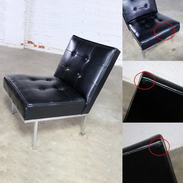 Paoli Chair Co. Black Naugahyde Chrome MCM Slipper Chairs Style Florence Knoll For Sale 9