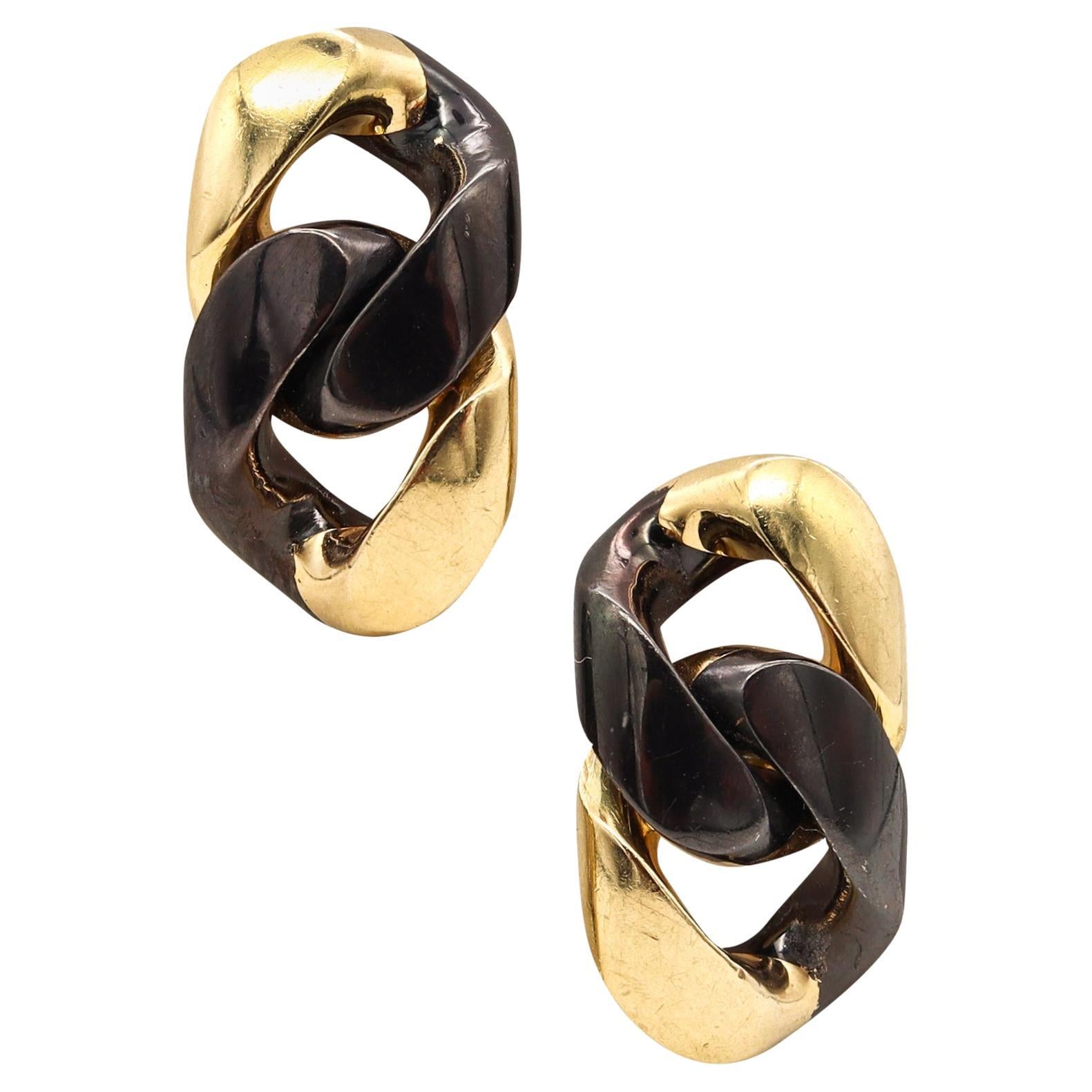 Paolo & Amedeo Bottoli Verona Double Links Earrings in Two Tones of 18kt Gold For Sale