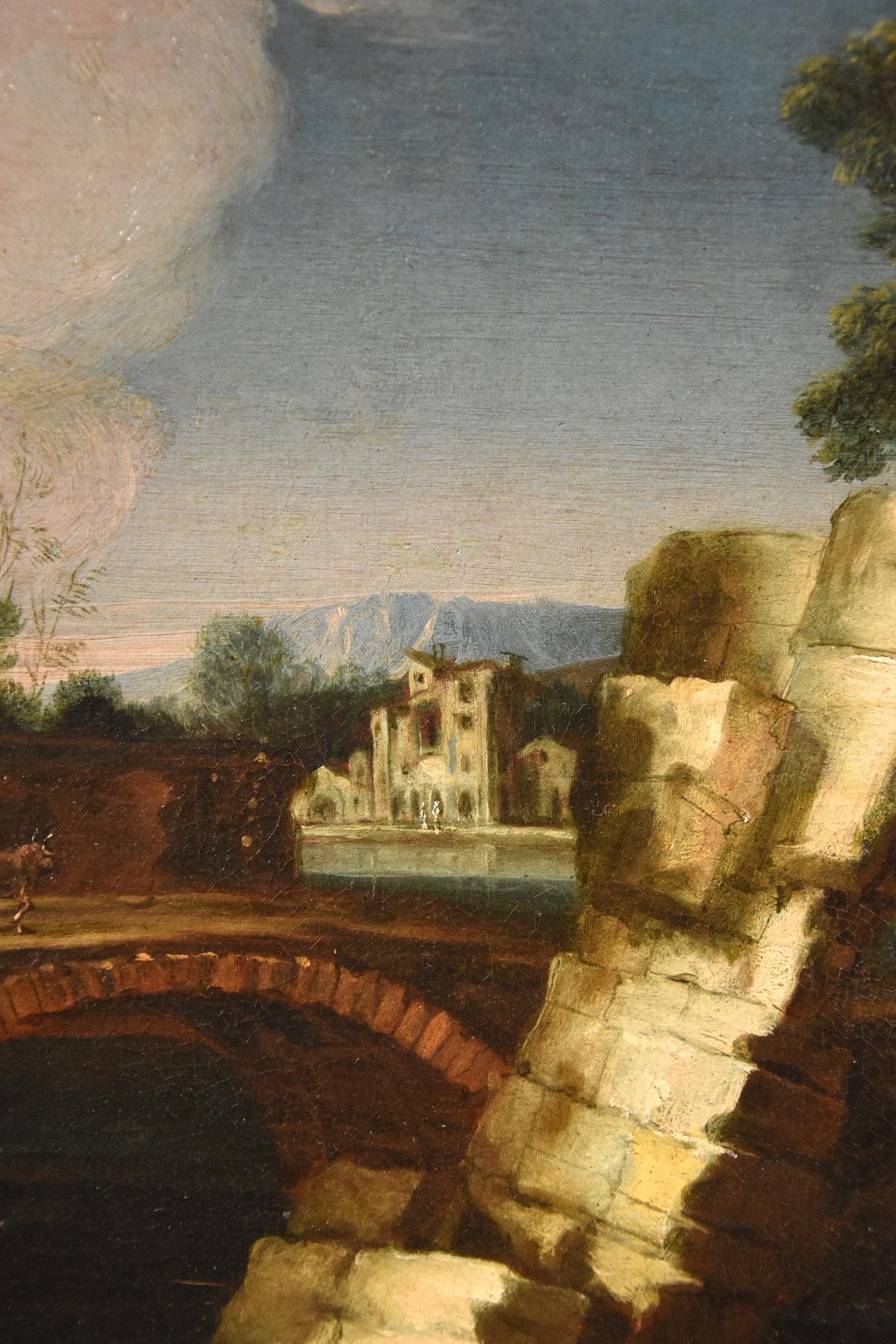 Landscape Paint Oil on canvas 18th Century Old master Roma Italy River Water Art For Sale 7