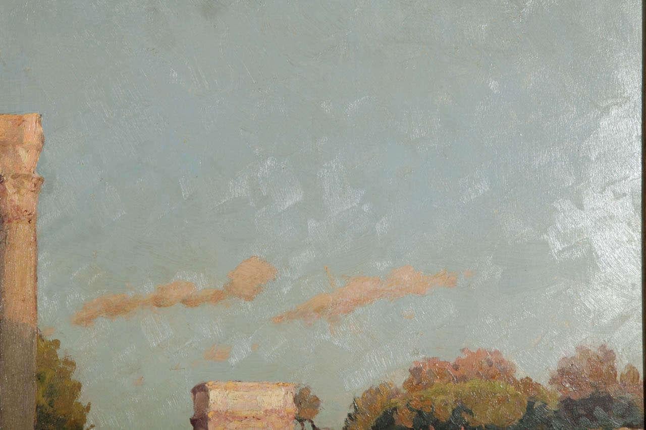 Fine Pair of  Classical Roman Landscape Oil on Canvas Signed P. Baroni, 1920 - Brown Still-Life Painting by Paolo Baroni