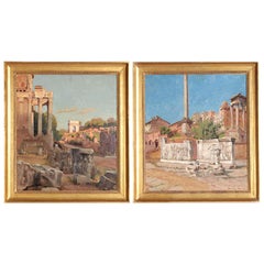 Fine Pair of  Classical Roman Landscape Oil on Canvas Signed P. Baroni, 1920