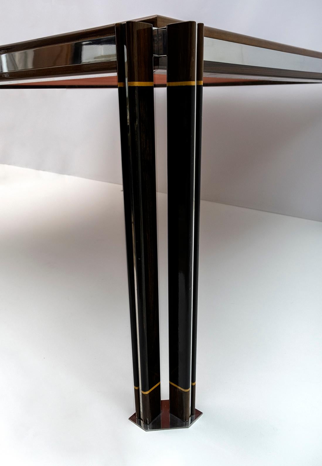 Paolo Barracchia Mesa de comedor italiana de acero y marquetería de madera de Roman Deco, 1978 en venta 3
