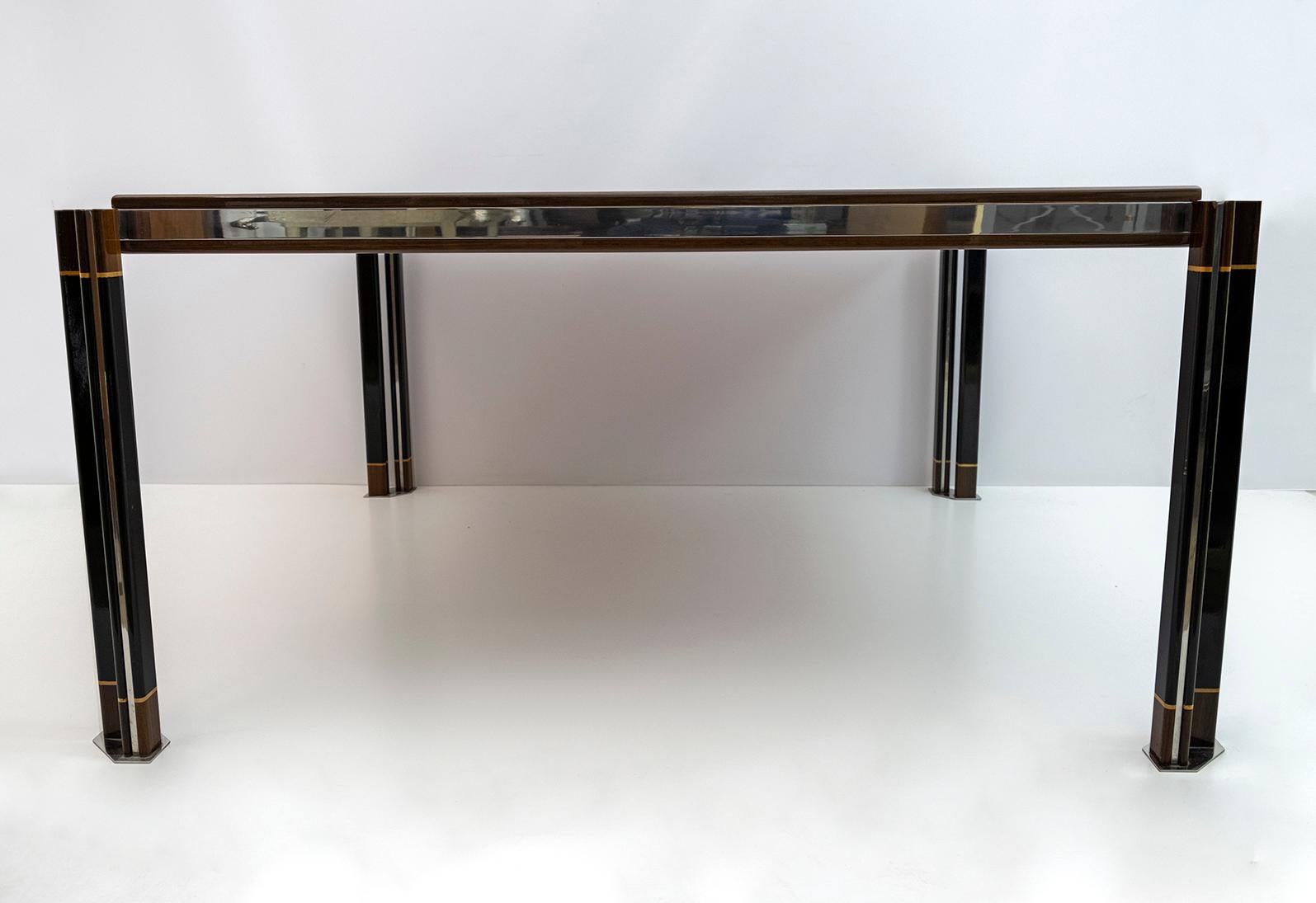 Paolo Barracchia Italian Steel and Inlaid Wood Dinning Table by Roman Deco, 1978 For Sale 7