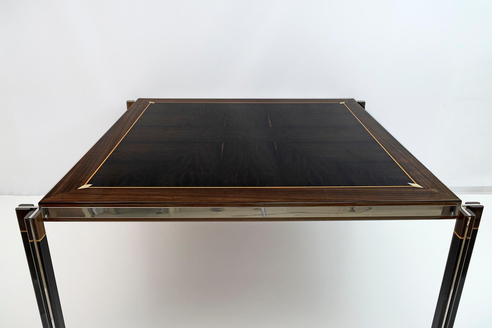 Paolo Barracchia Italian Steel and Inlaid Wood Dinning Table by Roman Deco, 1978 In Good Condition For Sale In Puglia, Puglia