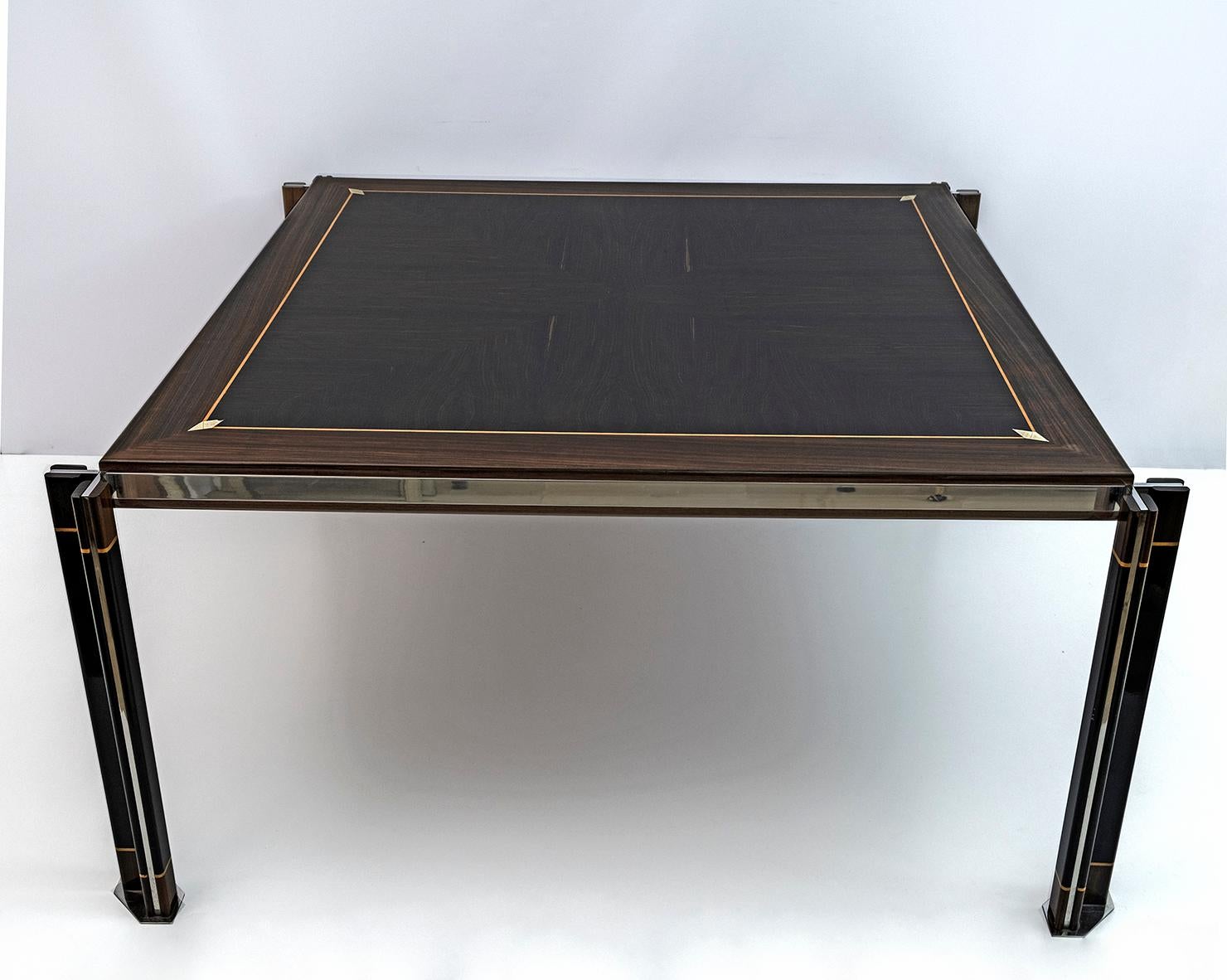 Paolo Barracchia Mesa de comedor italiana de acero y marquetería de madera de Roman Deco, 1978 en Bueno estado para la venta en Puglia, Puglia