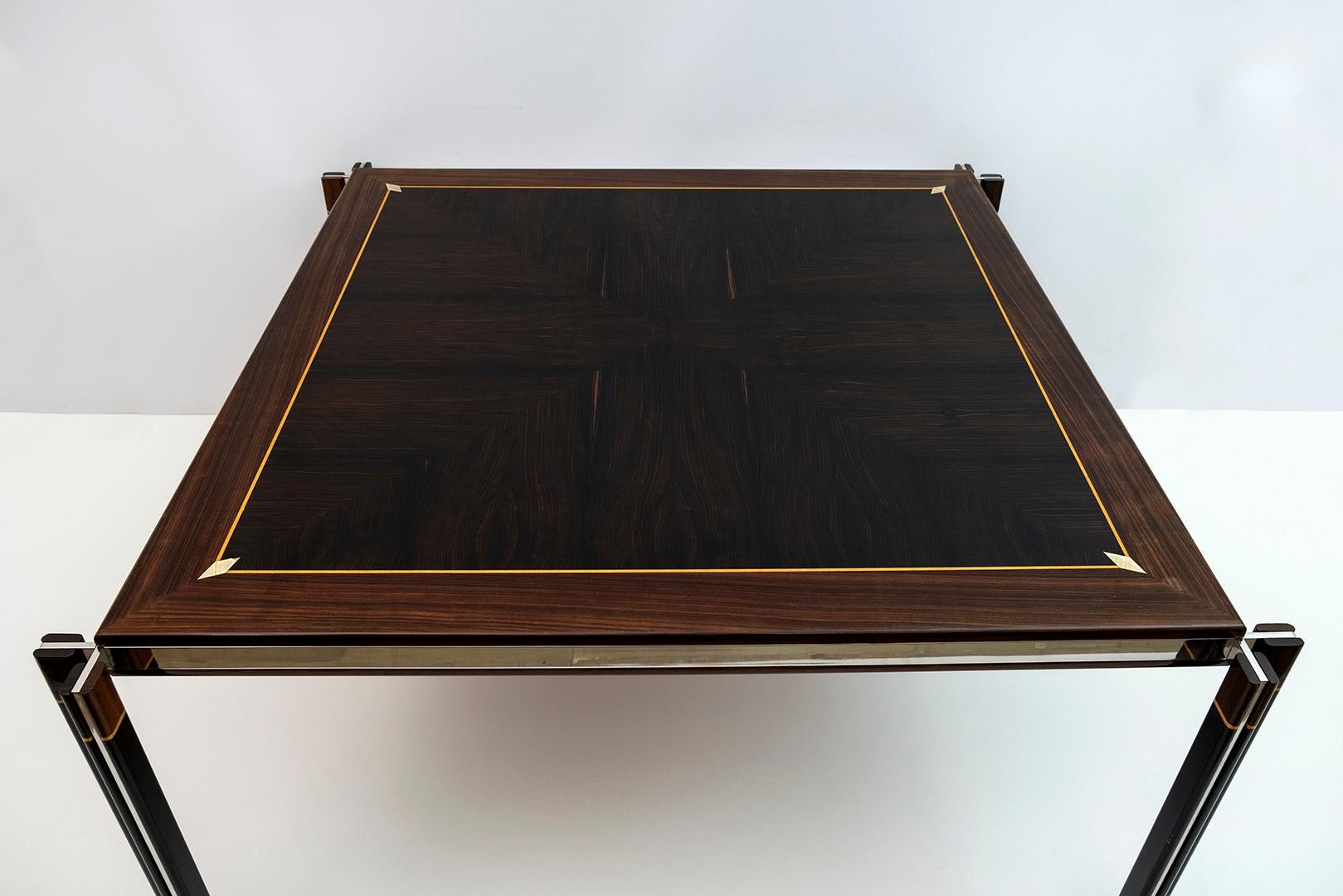 Paolo Barracchia Italian Steel and Inlaid Wood Dinning Table by Roman Deco, 1978 For Sale 1