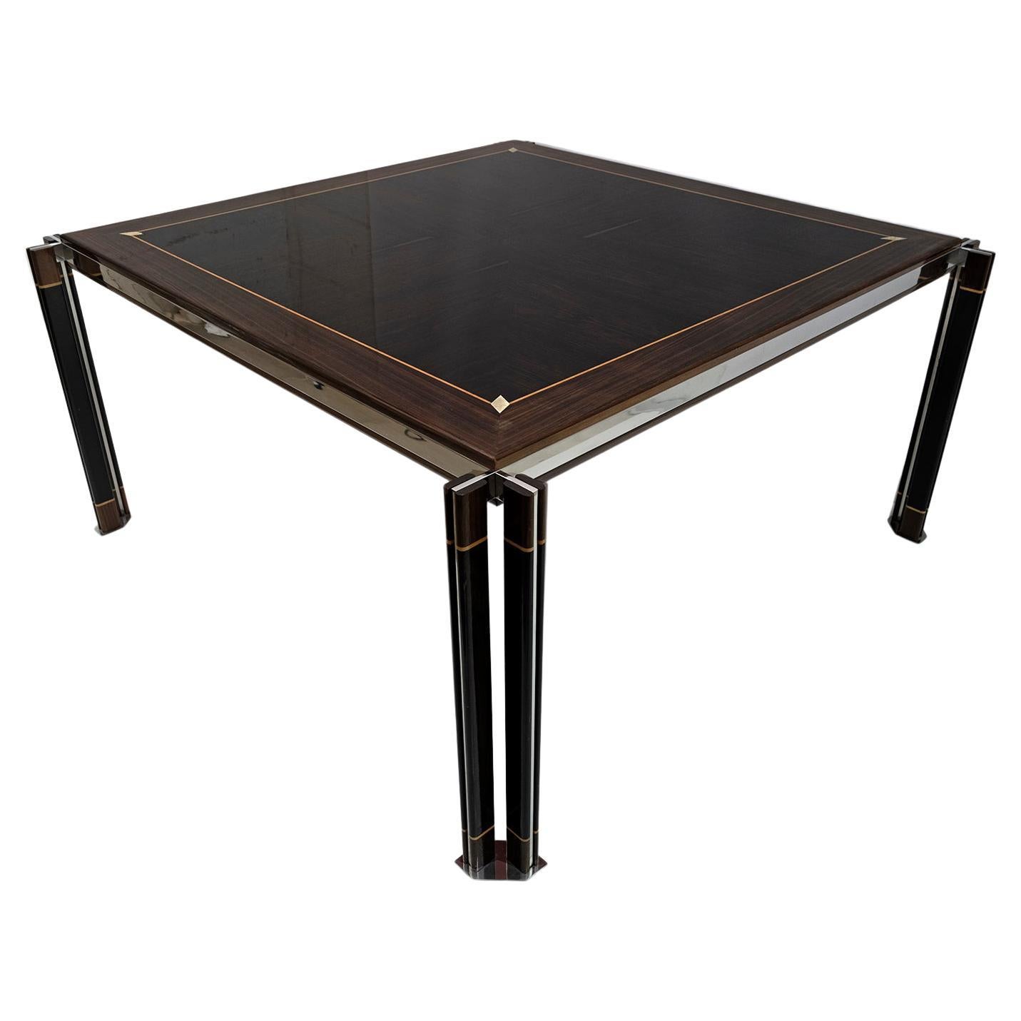 Paolo Barracchia Italian Steel and Inlaid Wood Dinning Table by Roman Deco, 1978 For Sale