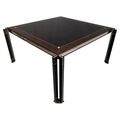 Antique Paolo Barracchia Italian Steel and Inlaid Wood Dinning Table by Roman Deco, 1978