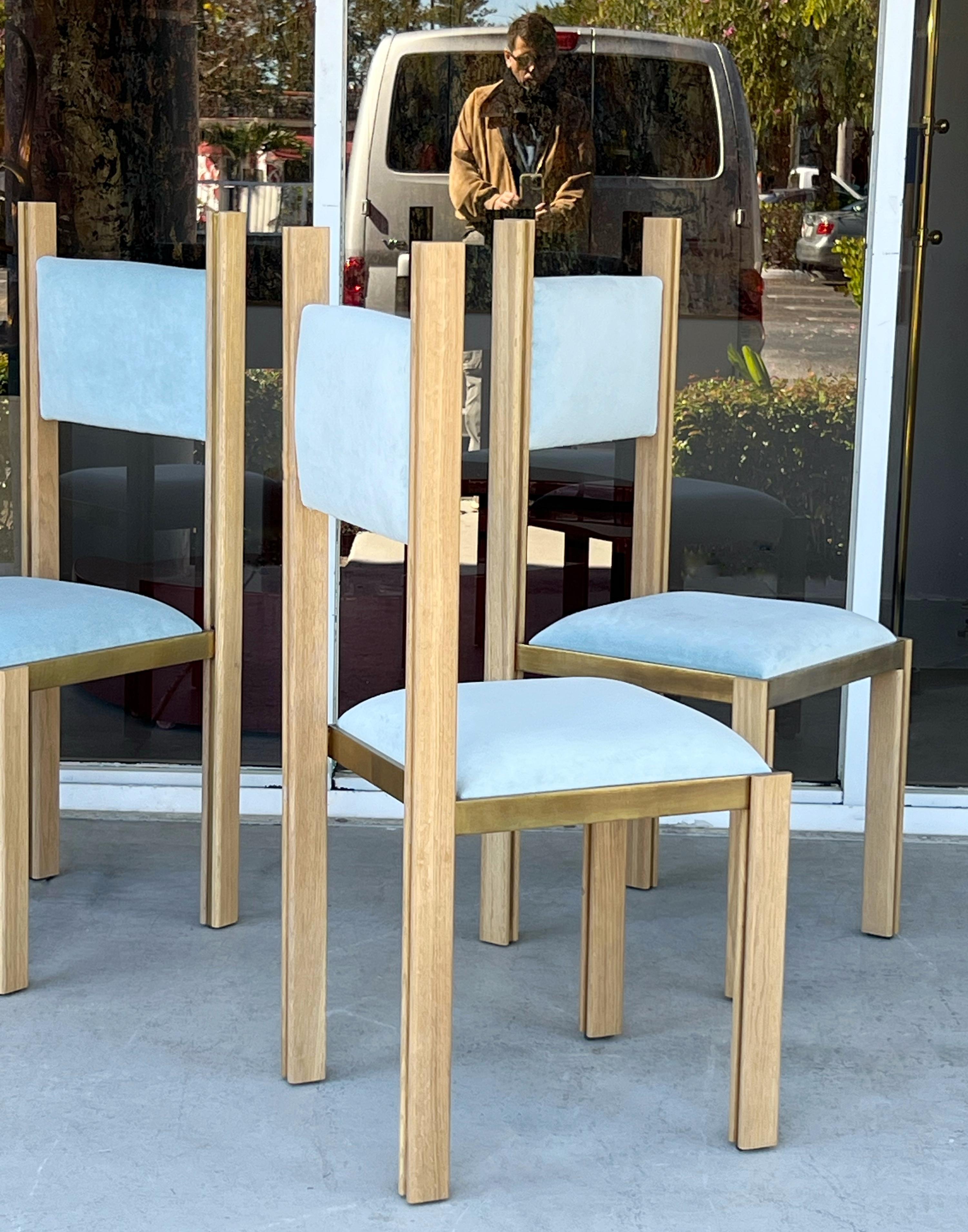 Paolo Barracchia Oak and Brass 8 Dining Chairs For Sale 5