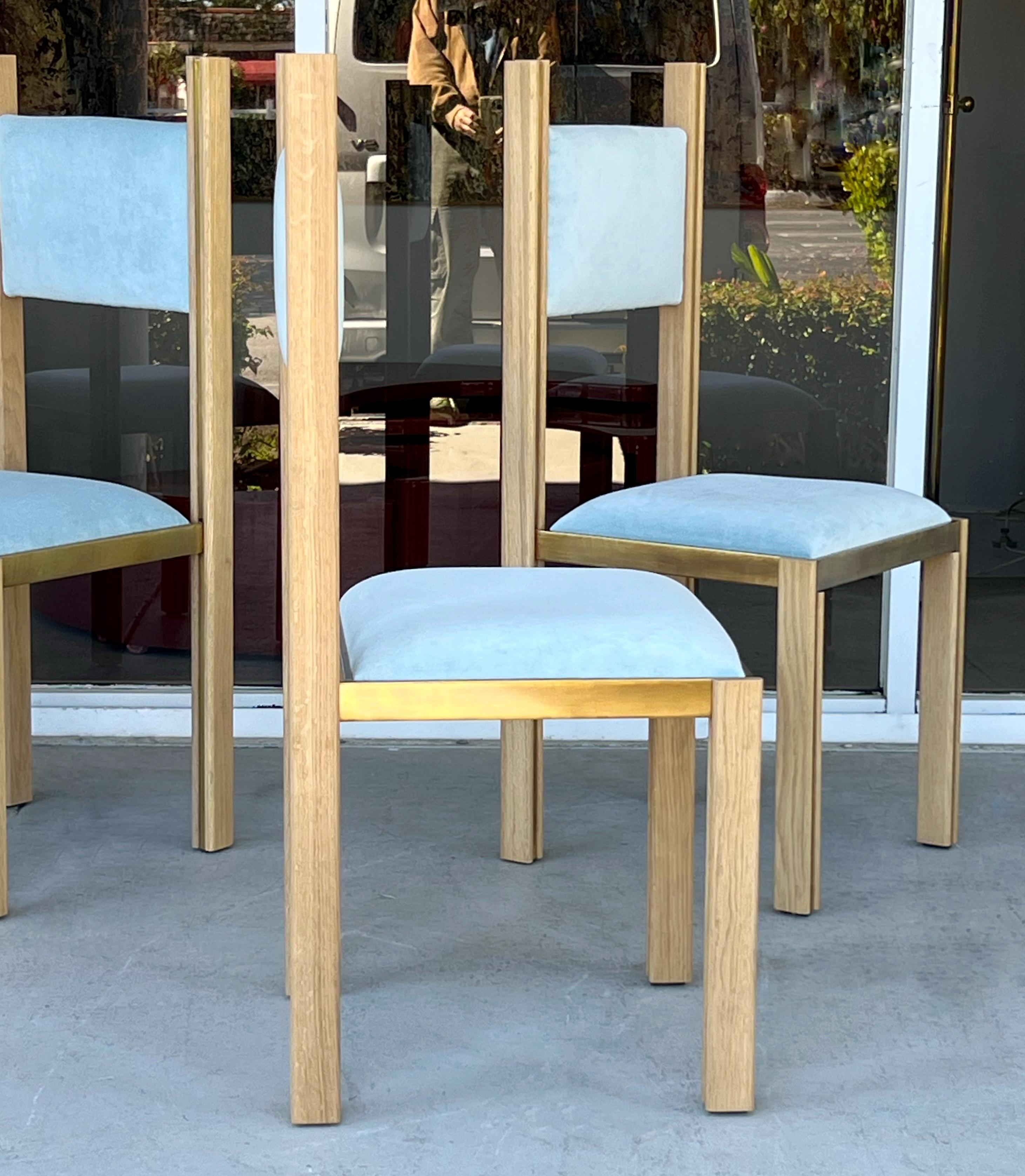 Paolo Barracchia Oak and Brass 8 Dining Chairs For Sale 6