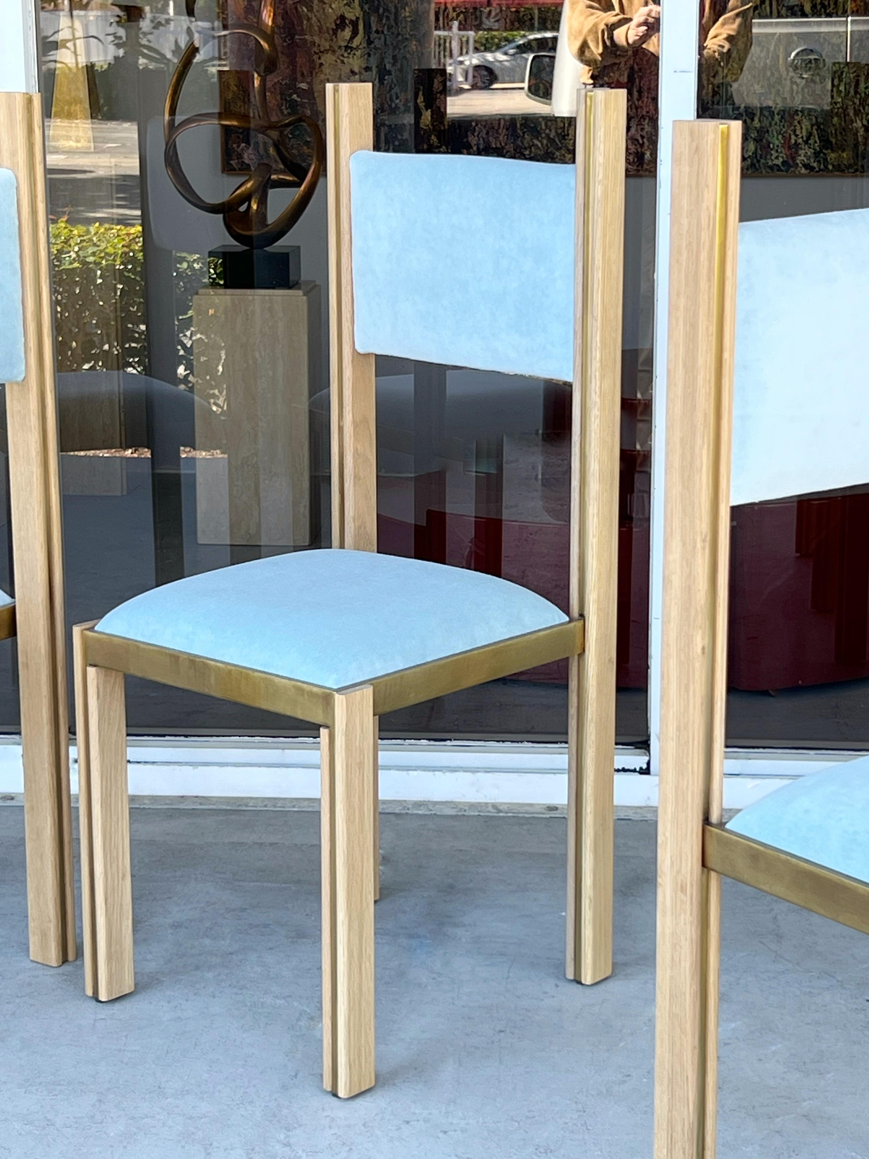 Paolo Barracchia Oak and Brass 8 Dining Chairs For Sale 7