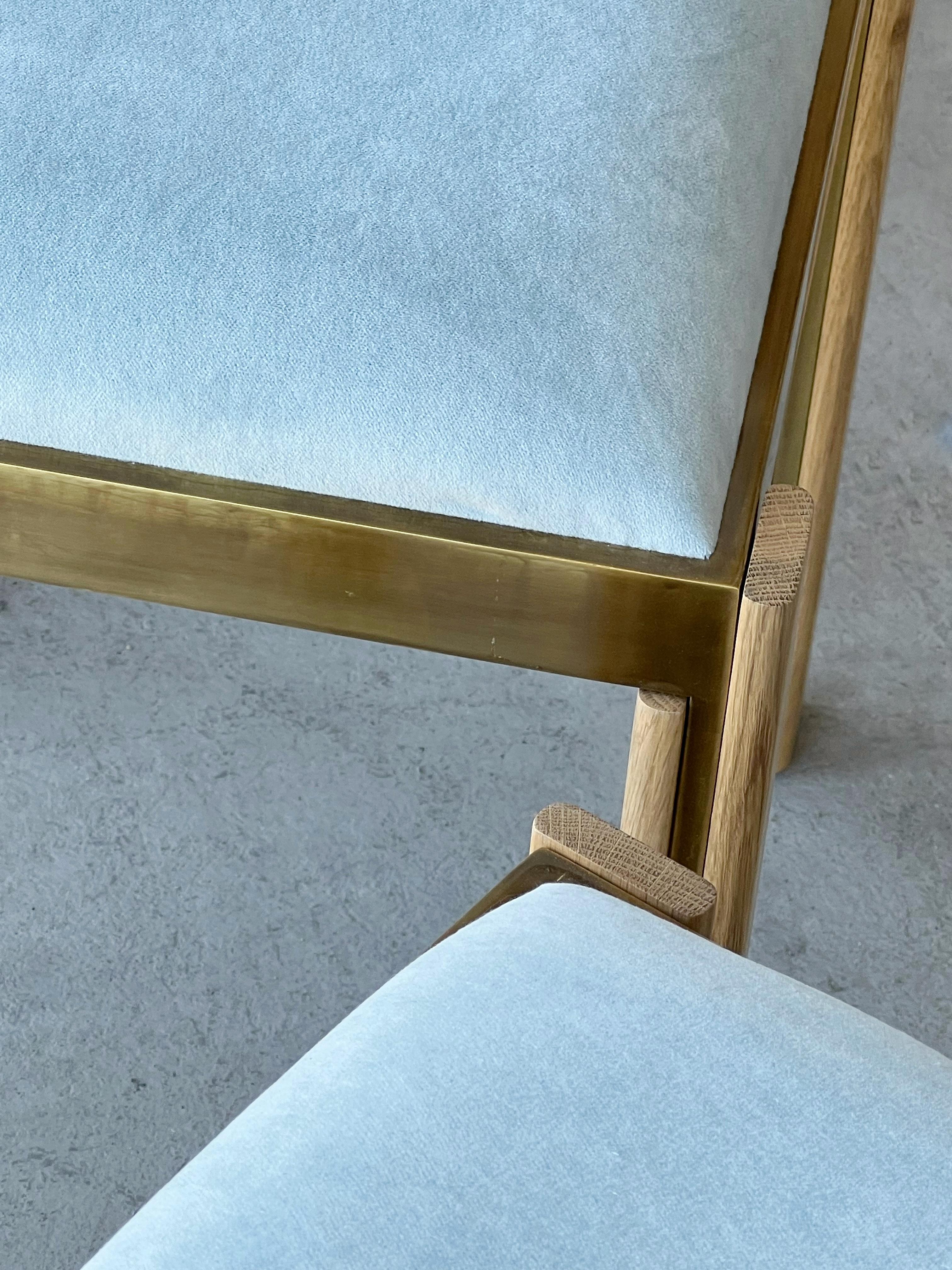 Italian Paolo Barracchia Oak and Brass 8 Dining Chairs For Sale