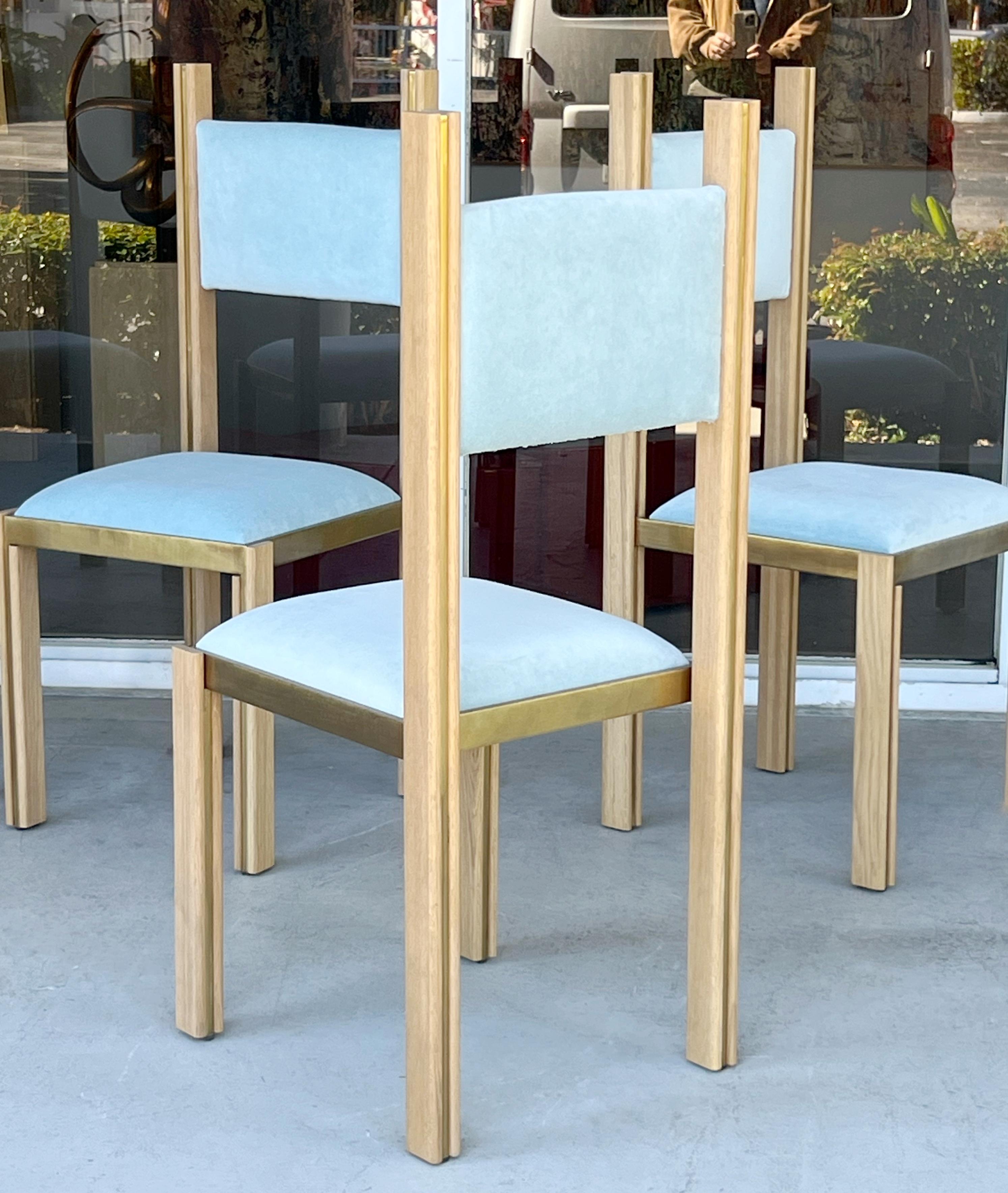 Paolo Barracchia Oak and Brass 8 Dining Chairs For Sale 4