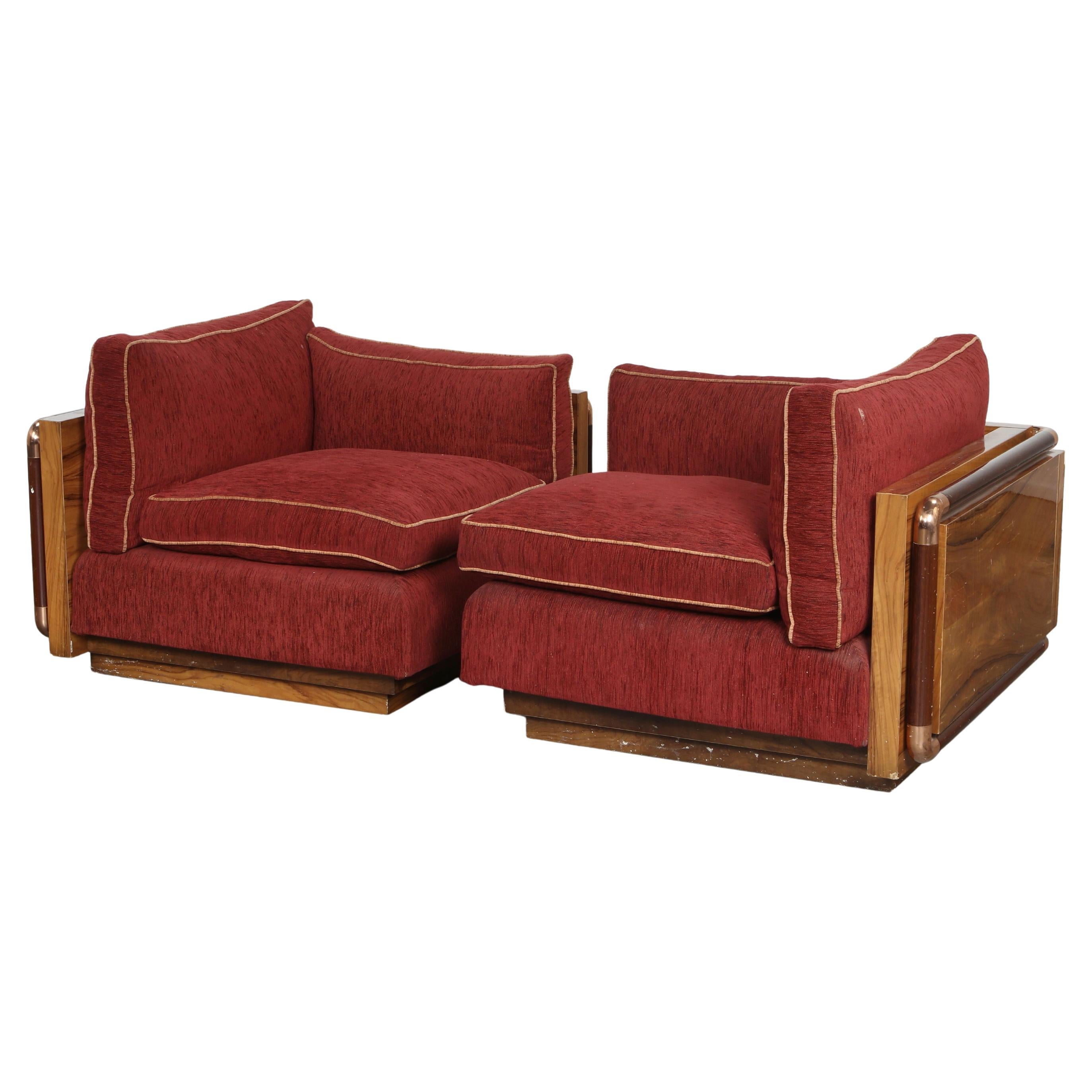 Paolo Barracchia, Pair of Modular Sofa in Rosewood, 1960s For Sale