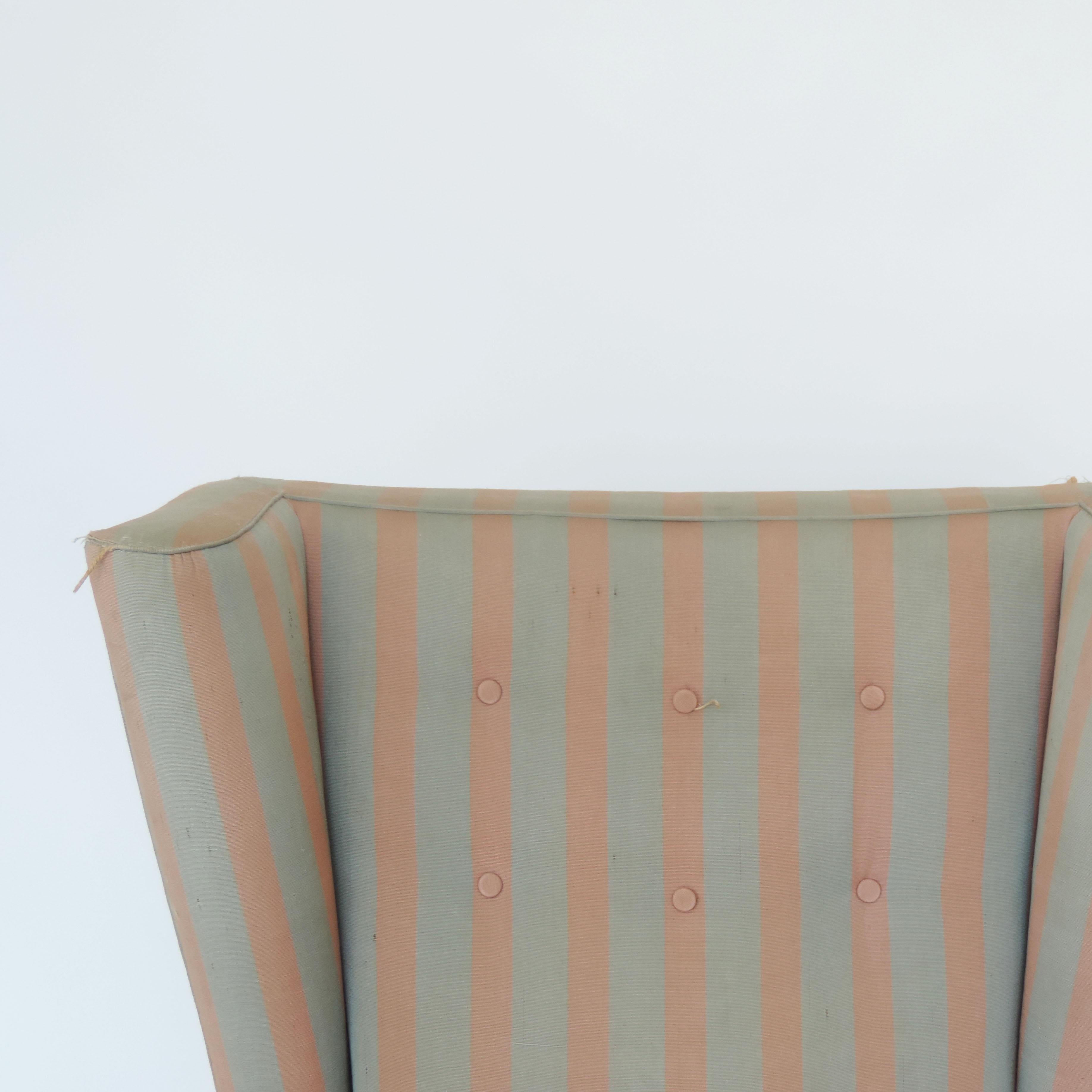 Italian Paolo Buffa 1940s Armchair in Original Pink and Light Grey Stripes Fabric For Sale