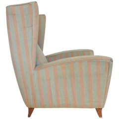 Paolo Buffa 1940s Armchair in Original Pink and Light Grey Stripes Fabric