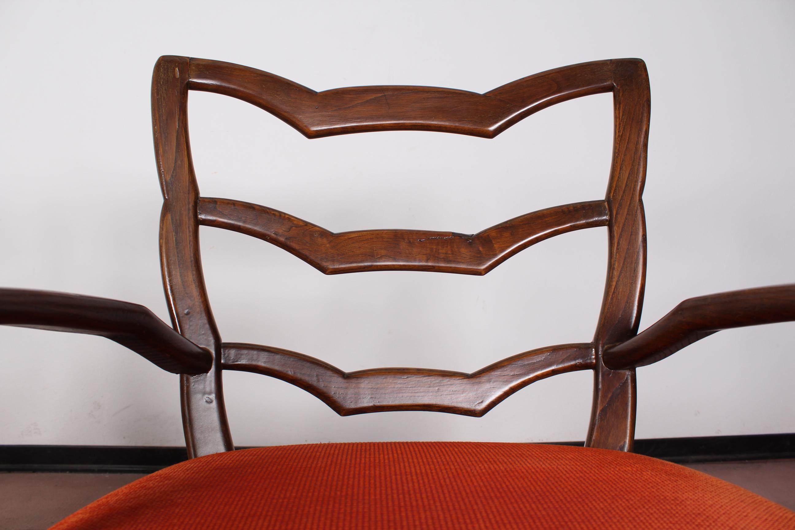 20th Century Paolo Buffa pair of orange Armchairs 40s Italy  2