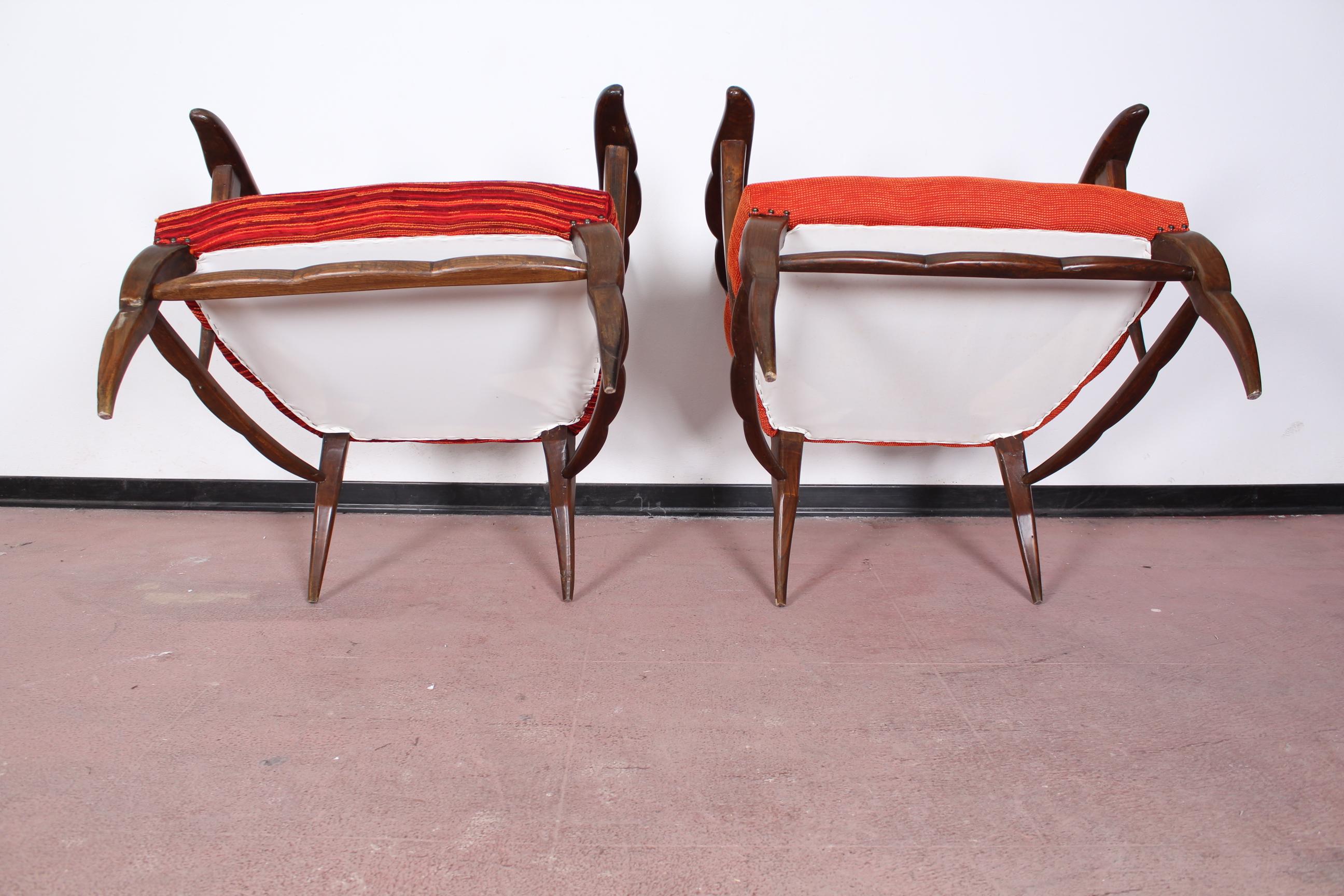 20th Century Paolo Buffa pair of orange Armchairs 40s Italy  12