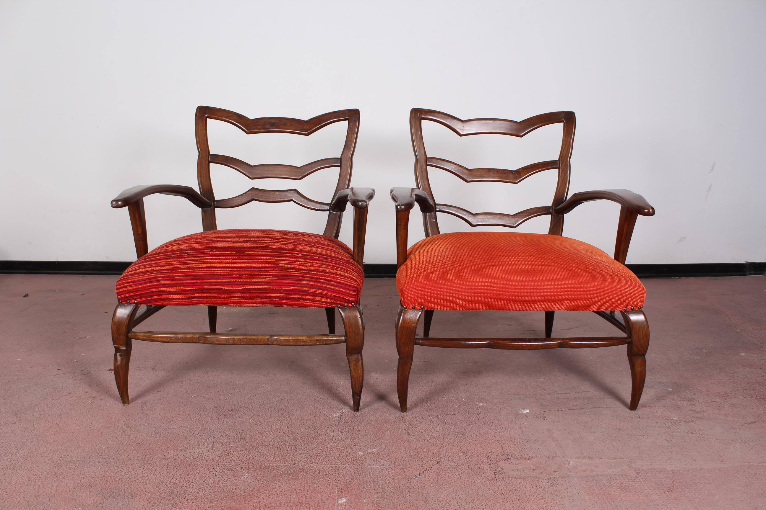 Mid-Century Modern 20th Century Paolo Buffa pair of orange Armchairs 40s Italy 