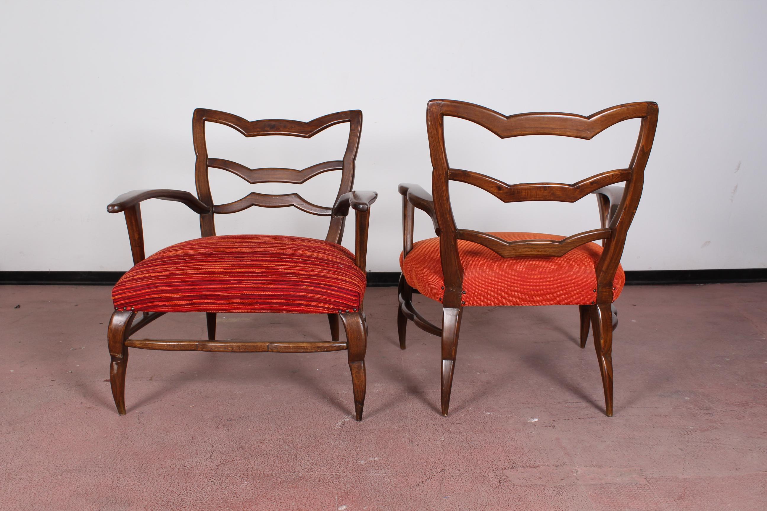 20th Century Paolo Buffa pair of orange Armchairs 40s Italy  In Good Condition In Palermo, IT