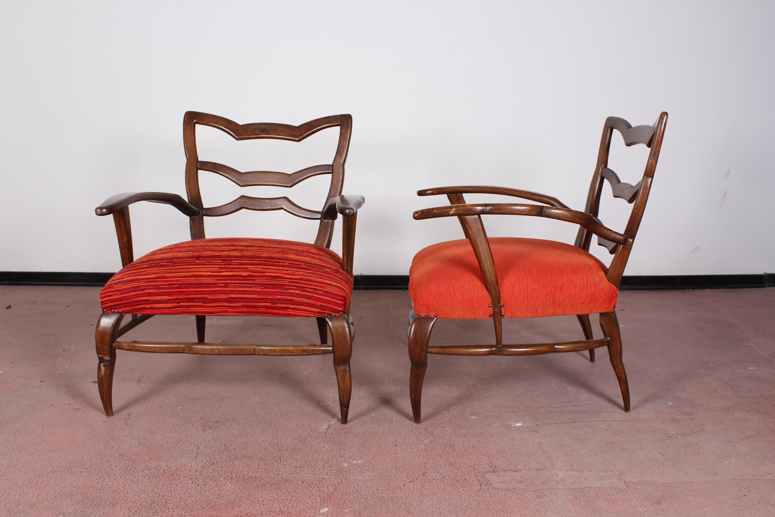 Mid-20th Century 20th Century Paolo Buffa pair of orange Armchairs 40s Italy 