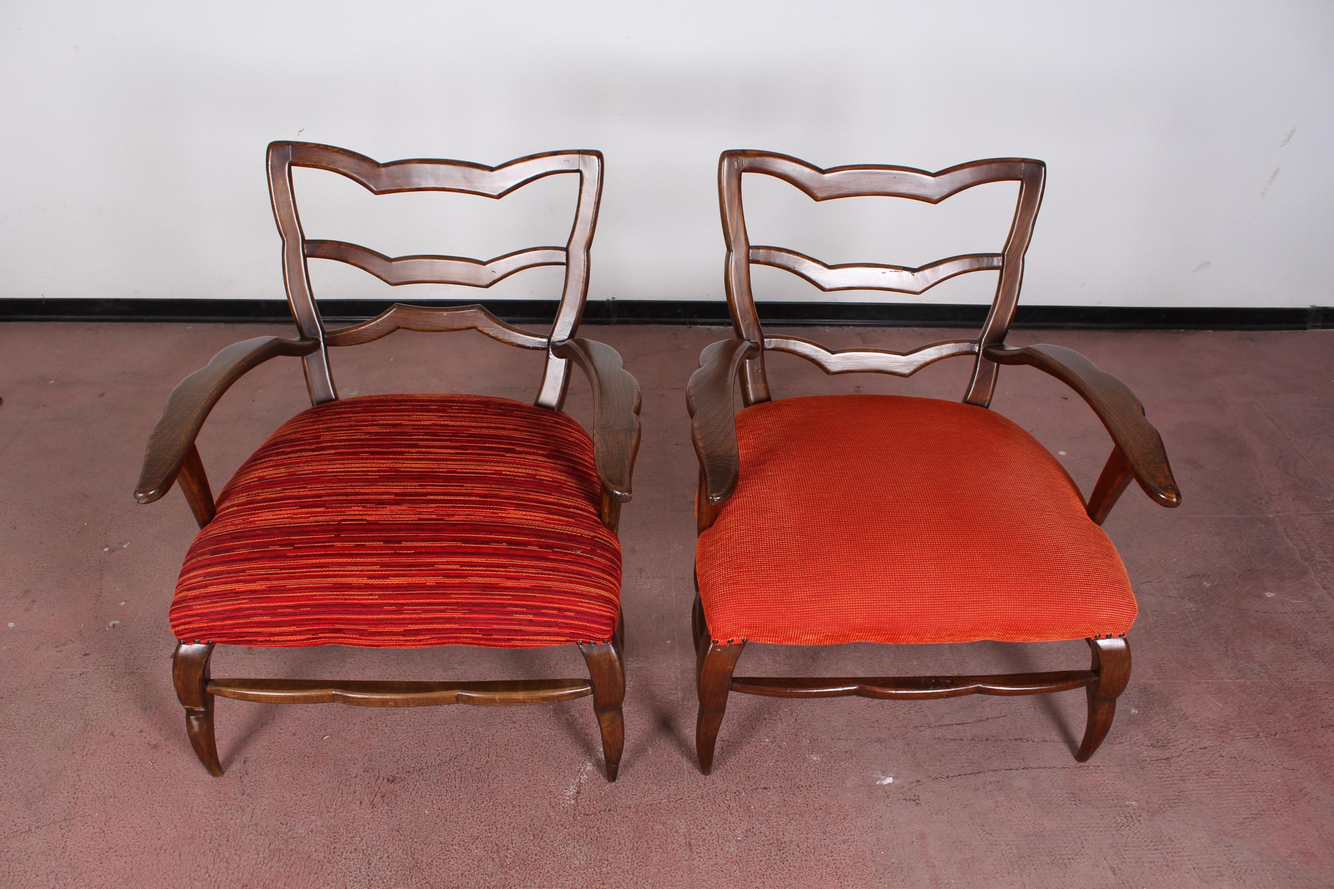 20th Century Paolo Buffa pair of orange Armchairs 40s Italy  1