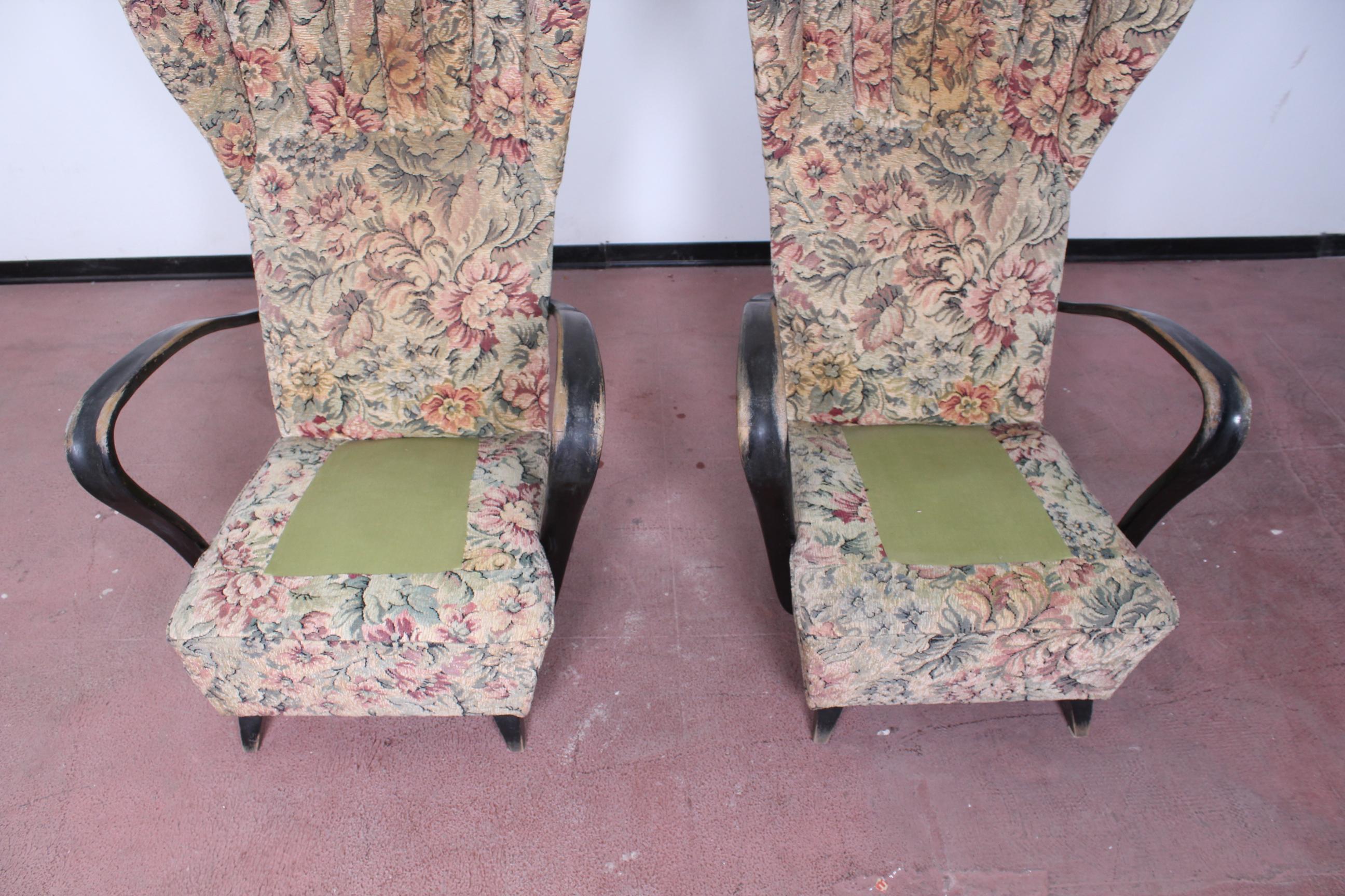 20th Century Paolo Buffa  pair of Armchairs floral fabric Italy 40s. 2