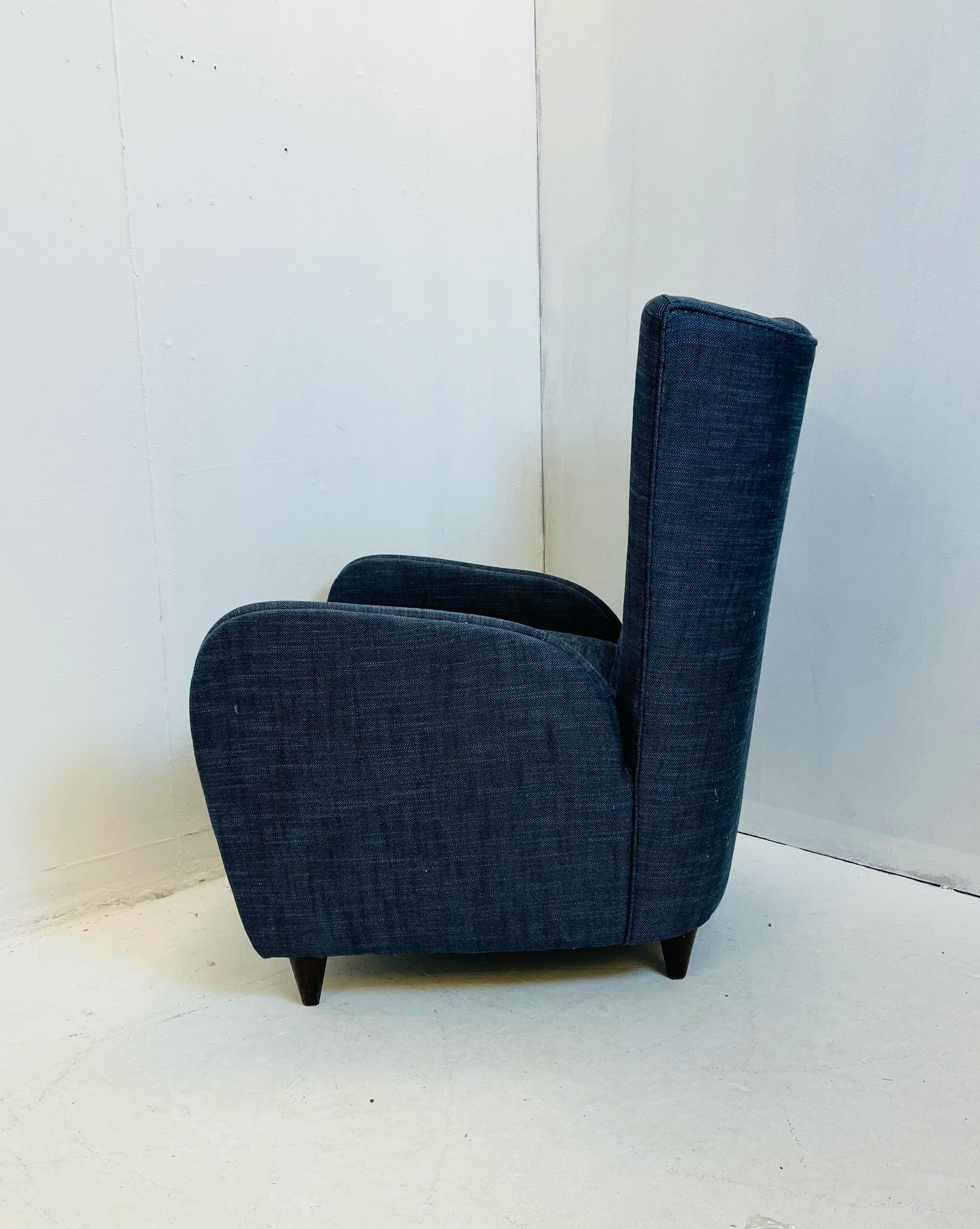Italian Mid-Century Modern Paolo Buffa Blue Fabric Armchair  For Sale
