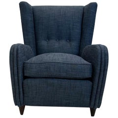 Mid-Century Modern Paolo Buffa Blue Fabric Armchair 