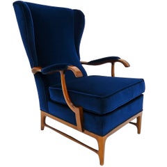 Paolo Buffa Armchair in Walnut and Velvet, Italian, 1950s Used Paolo Buffa Armchair in Walnut and Velvet, Italian, 1950s