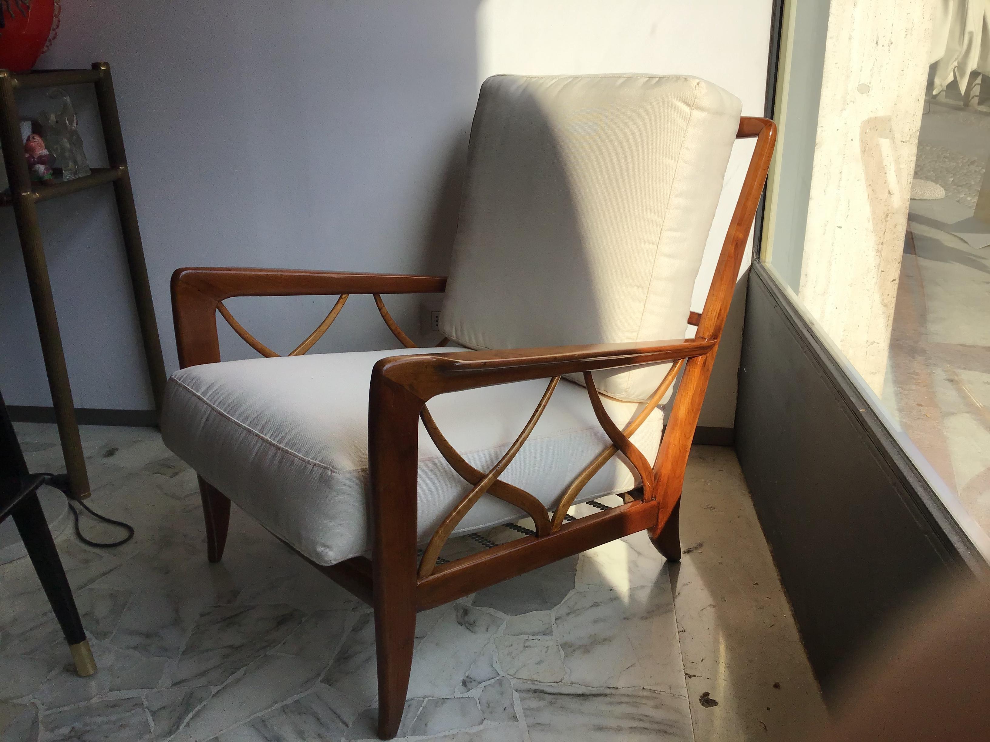 Paolo Buffa Armchair Wood Iron Fabric Padded Seat, 1950, Italy 6