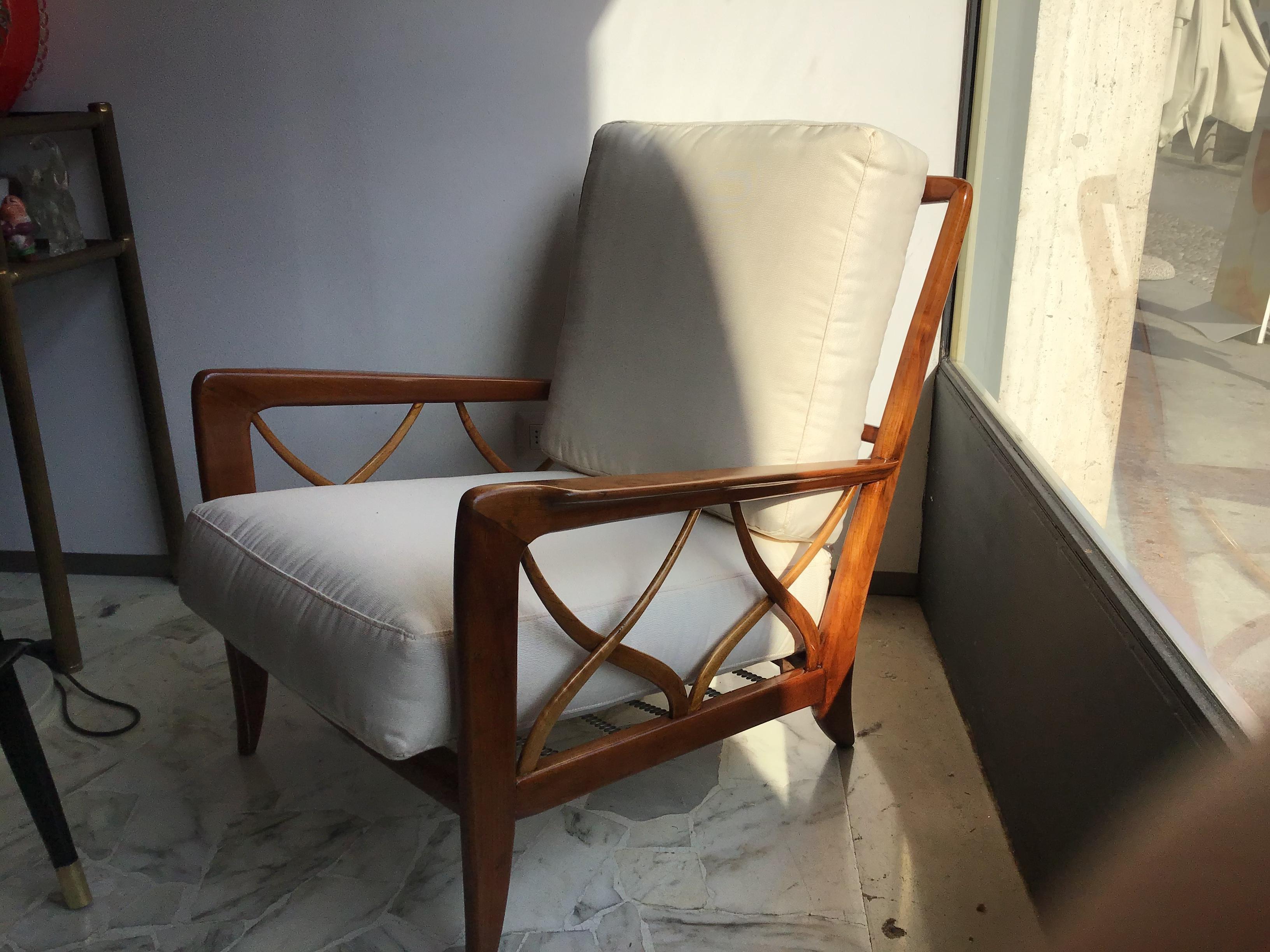 Paolo Buffa Armchair Wood Iron Fabric Padded Seat, 1950, Italy 8