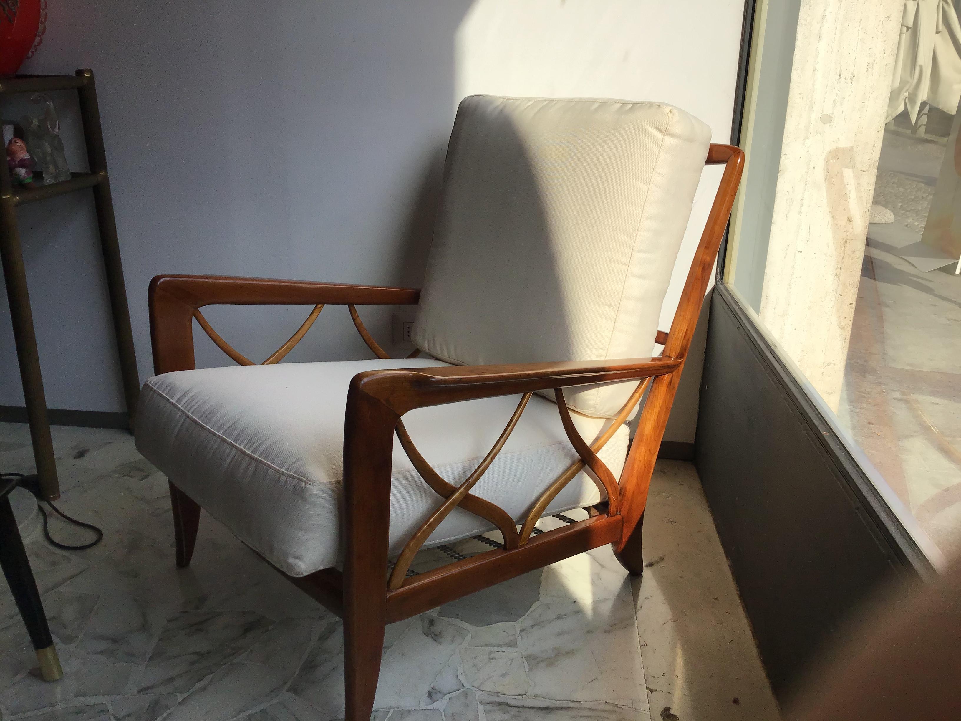 Paolo Buffa Armchair Wood Iron Fabric Padded Seat, 1950, Italy 9