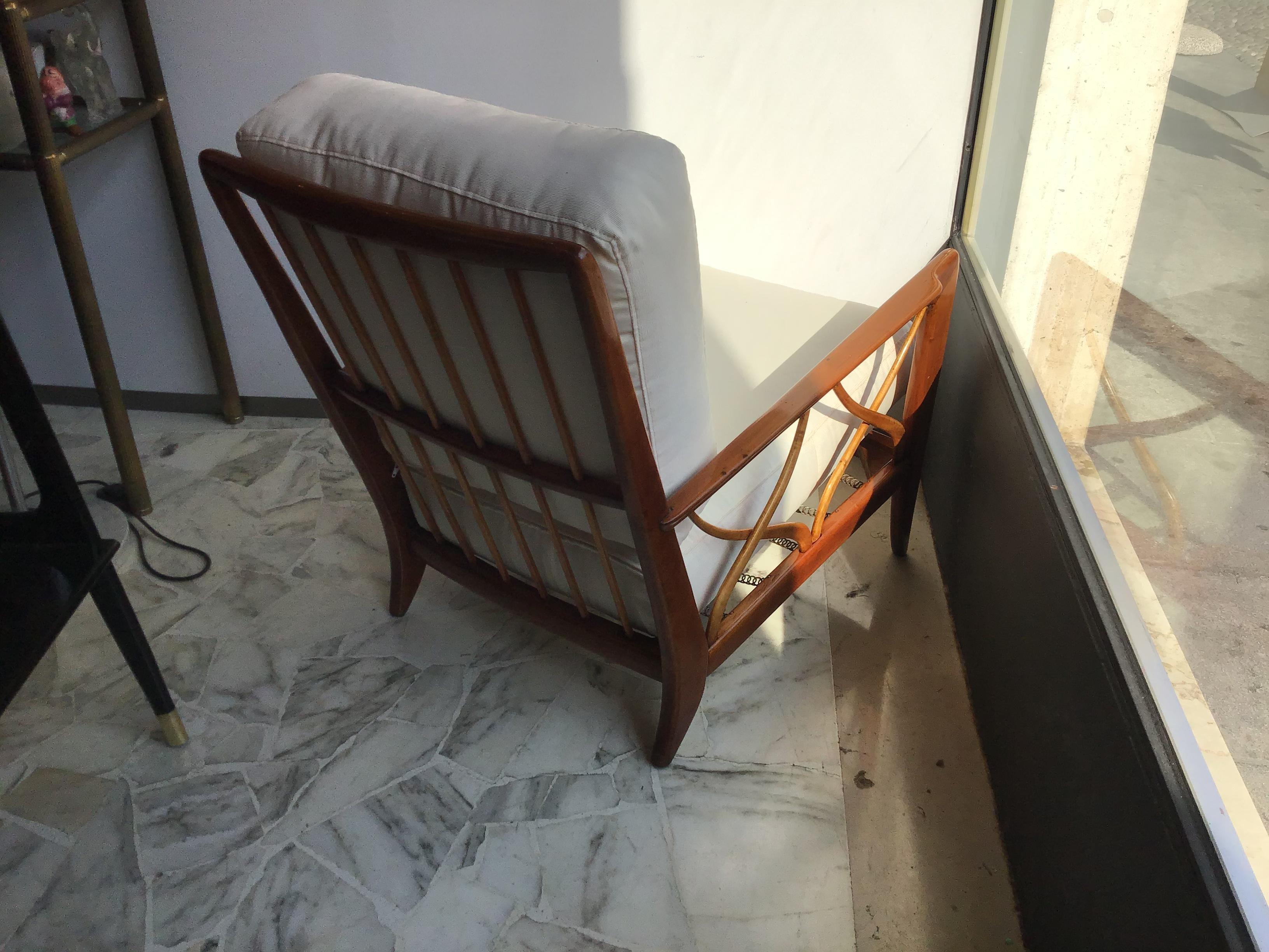 Paolo Buffa Armchair Wood Iron Fabric Padded Seat, 1950, Italy 11