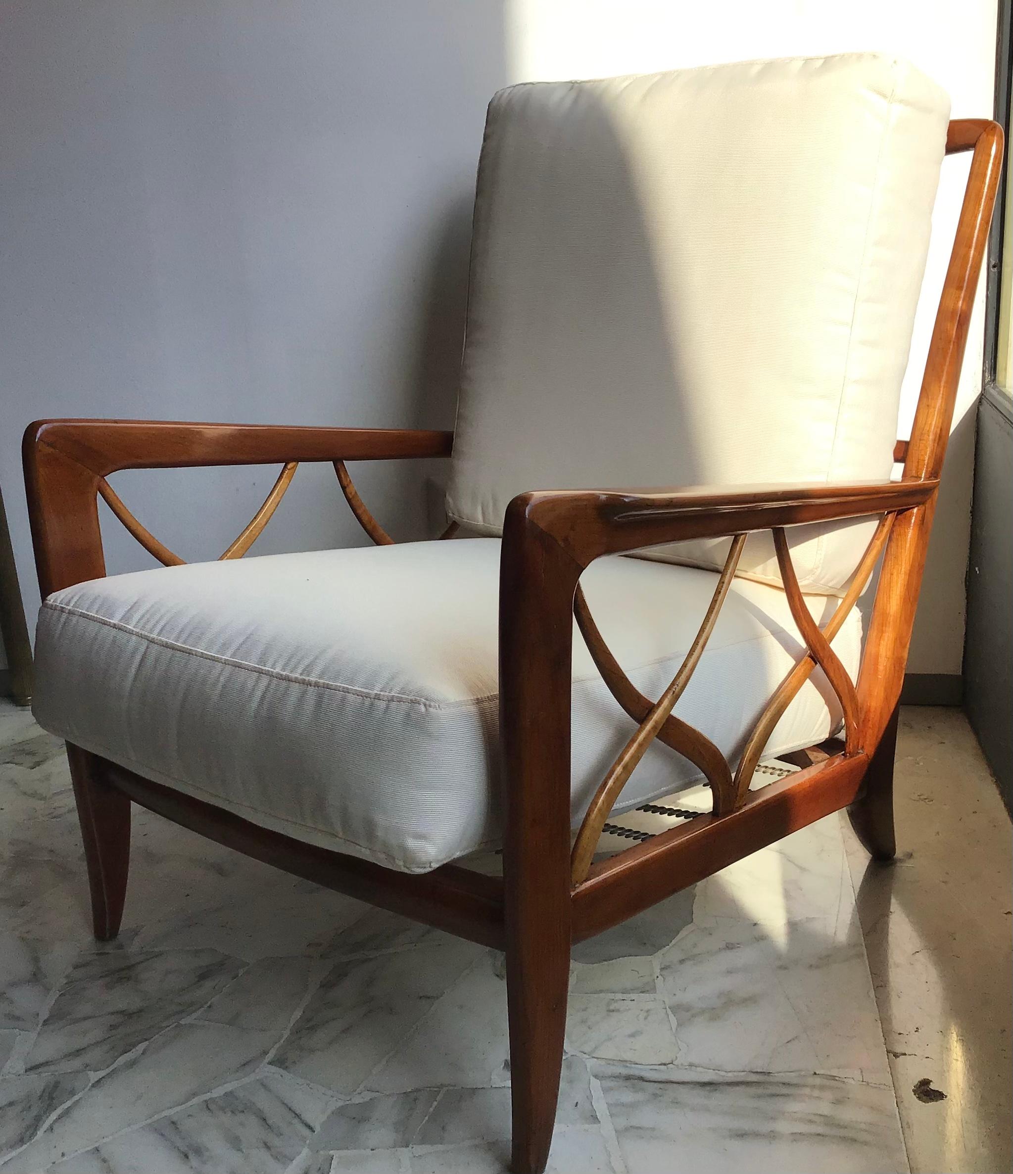 Paolo Buffa Armchair Wood Iron Fabric Padded Seat, 1950, Italy In Excellent Condition In Milano, IT