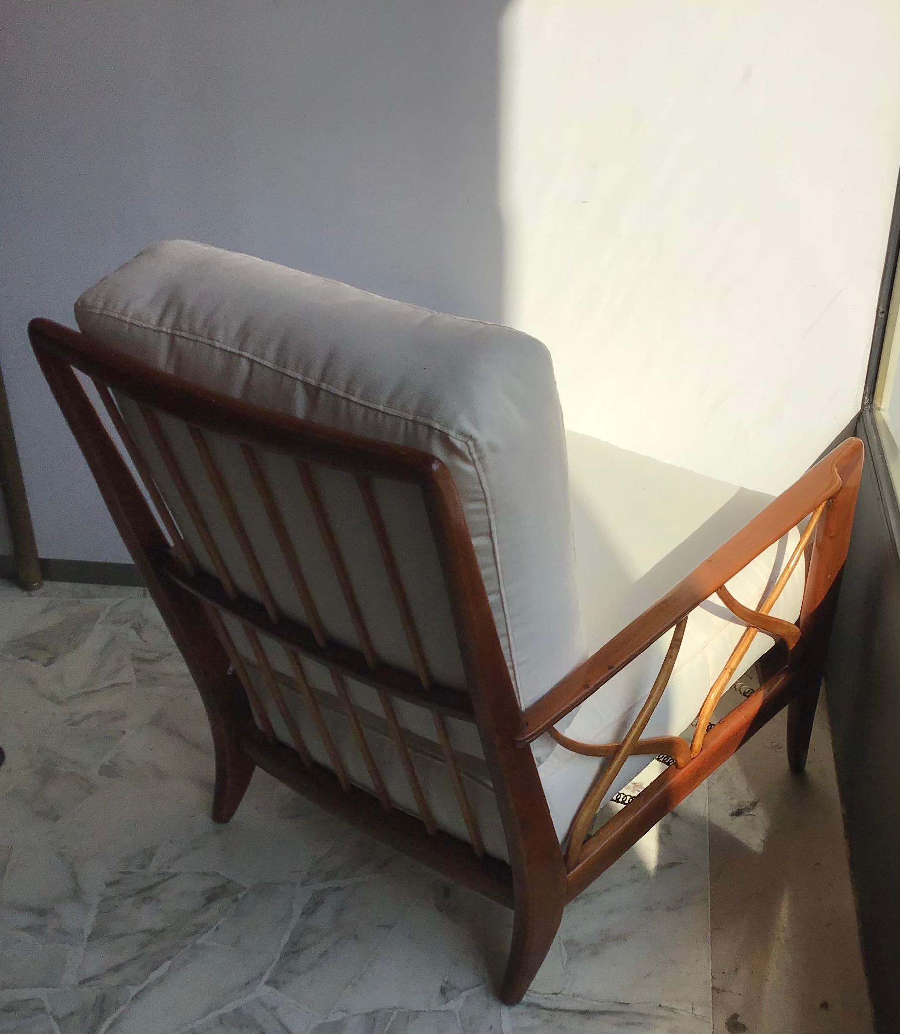 Paolo Buffa Armchair Wood Iron Fabric Padded Seat, 1950, Italy 1