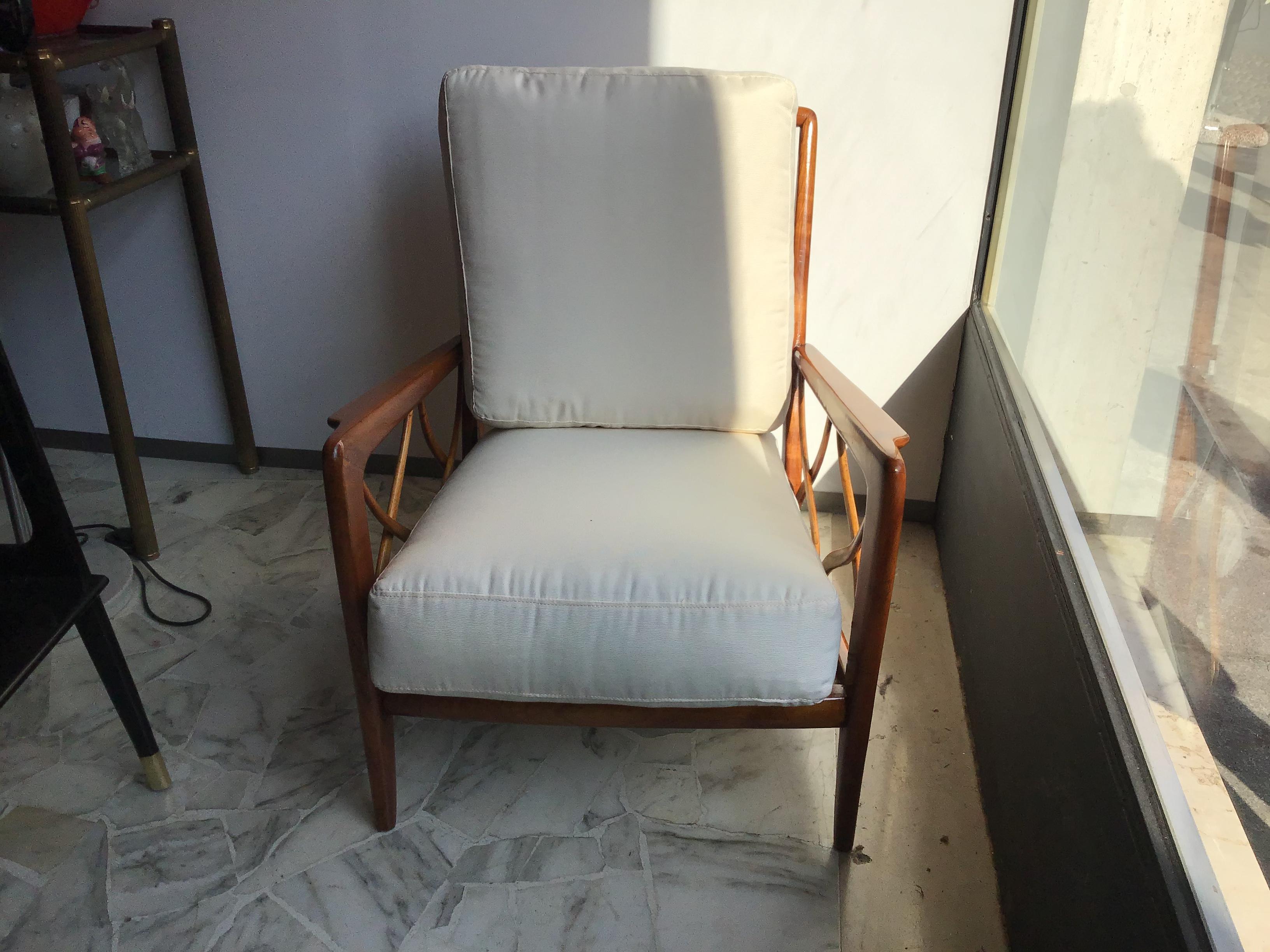 Paolo Buffa Armchair Wood Iron Fabric Padded Seat, 1950, Italy 2