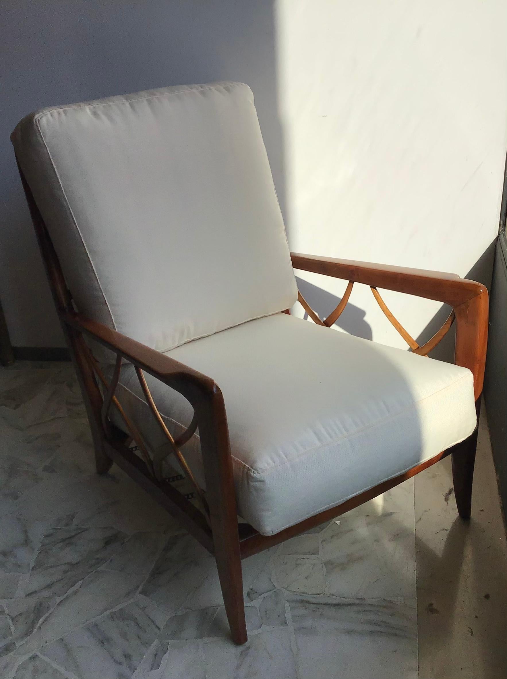 Paolo Buffa Armchair Wood Iron Fabric Padded Seat, 1950, Italy 3