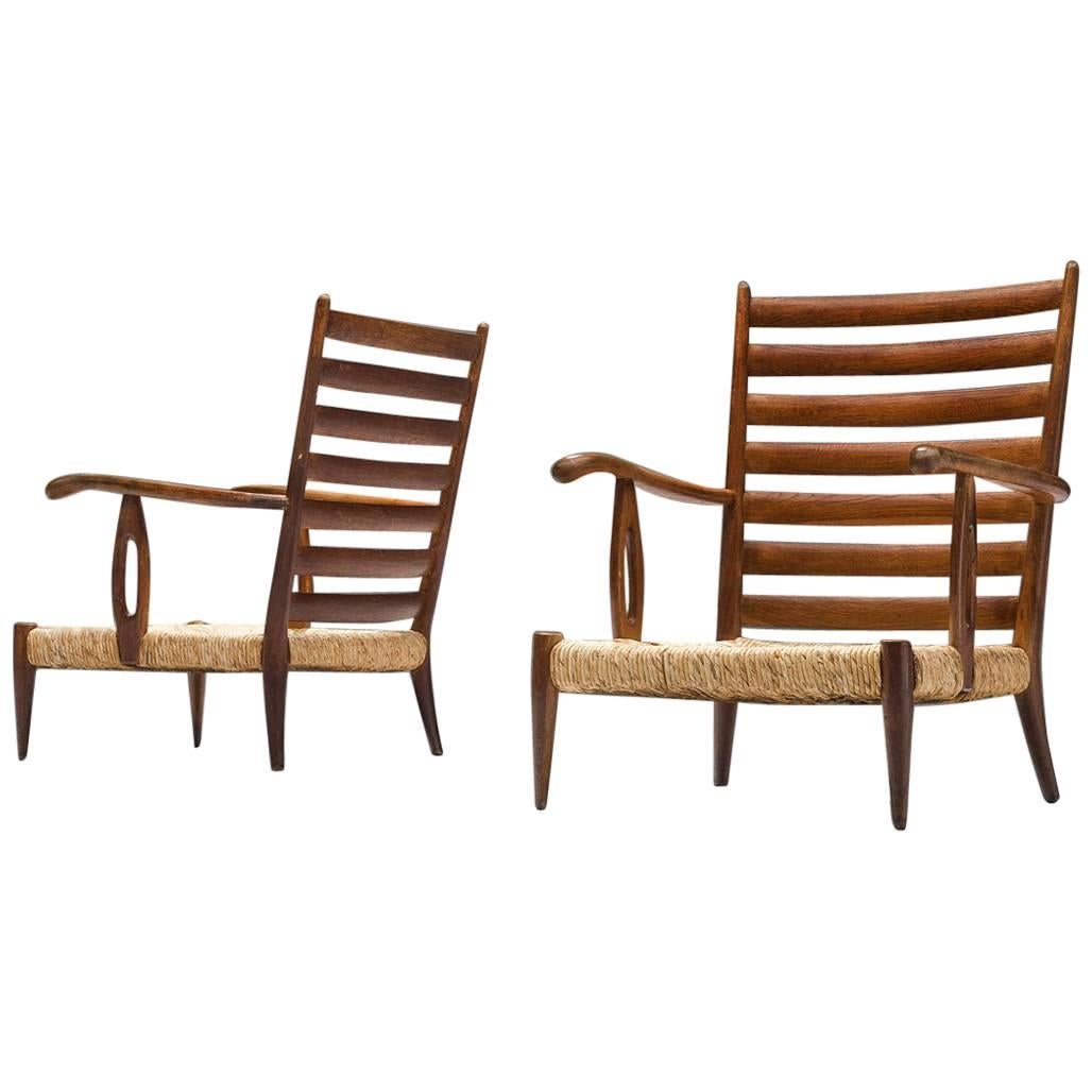 Paolo Buffa Armchairs in Walnut and Cane