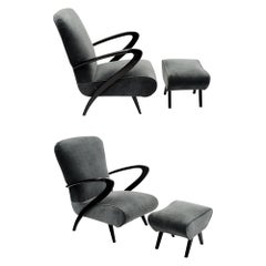 Vintage Paolo Buffa Style Armchairs with Footstools