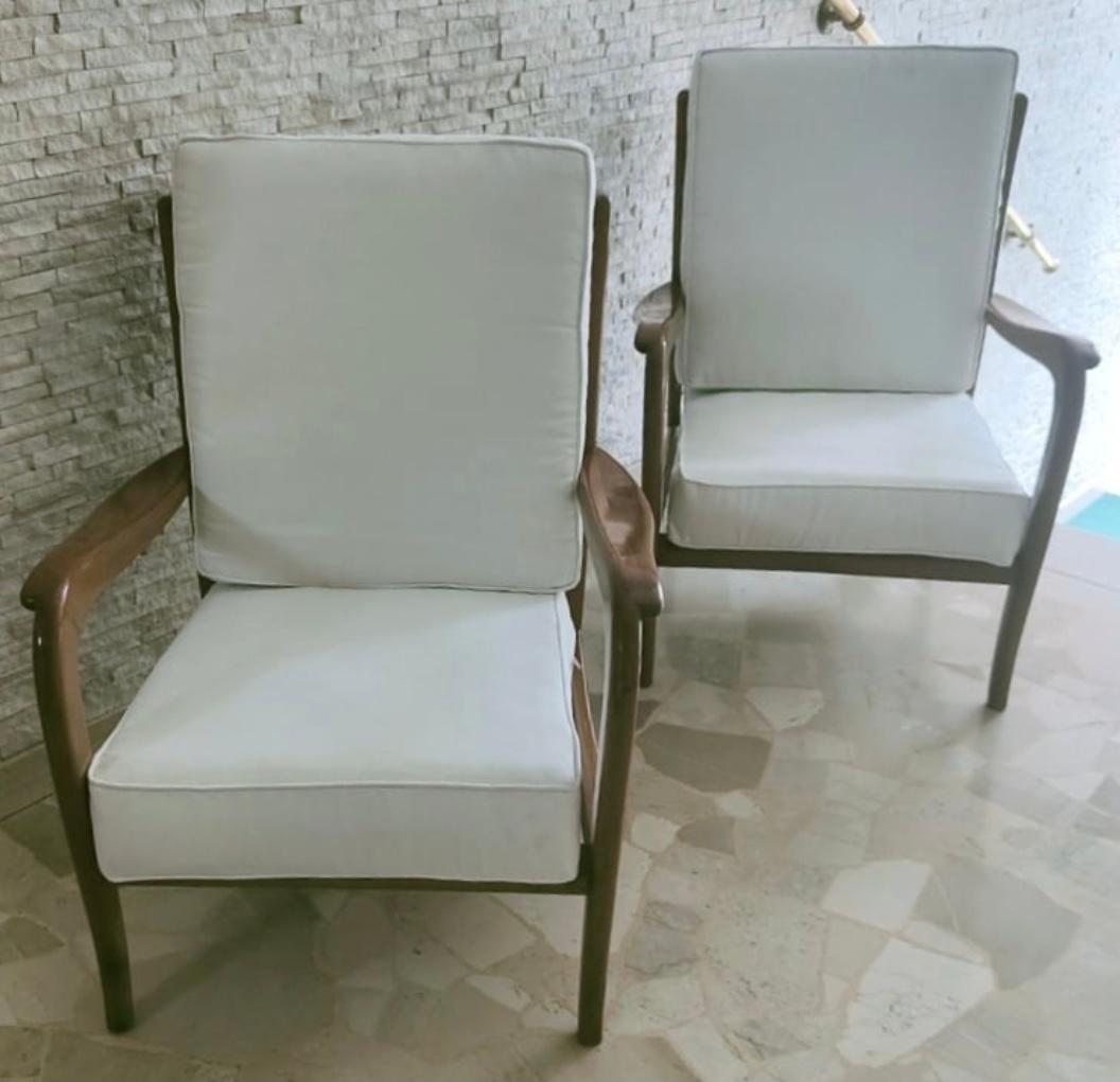 Paolo Buffa armchairs wood upholstered seats and backrest 1950 Italy.