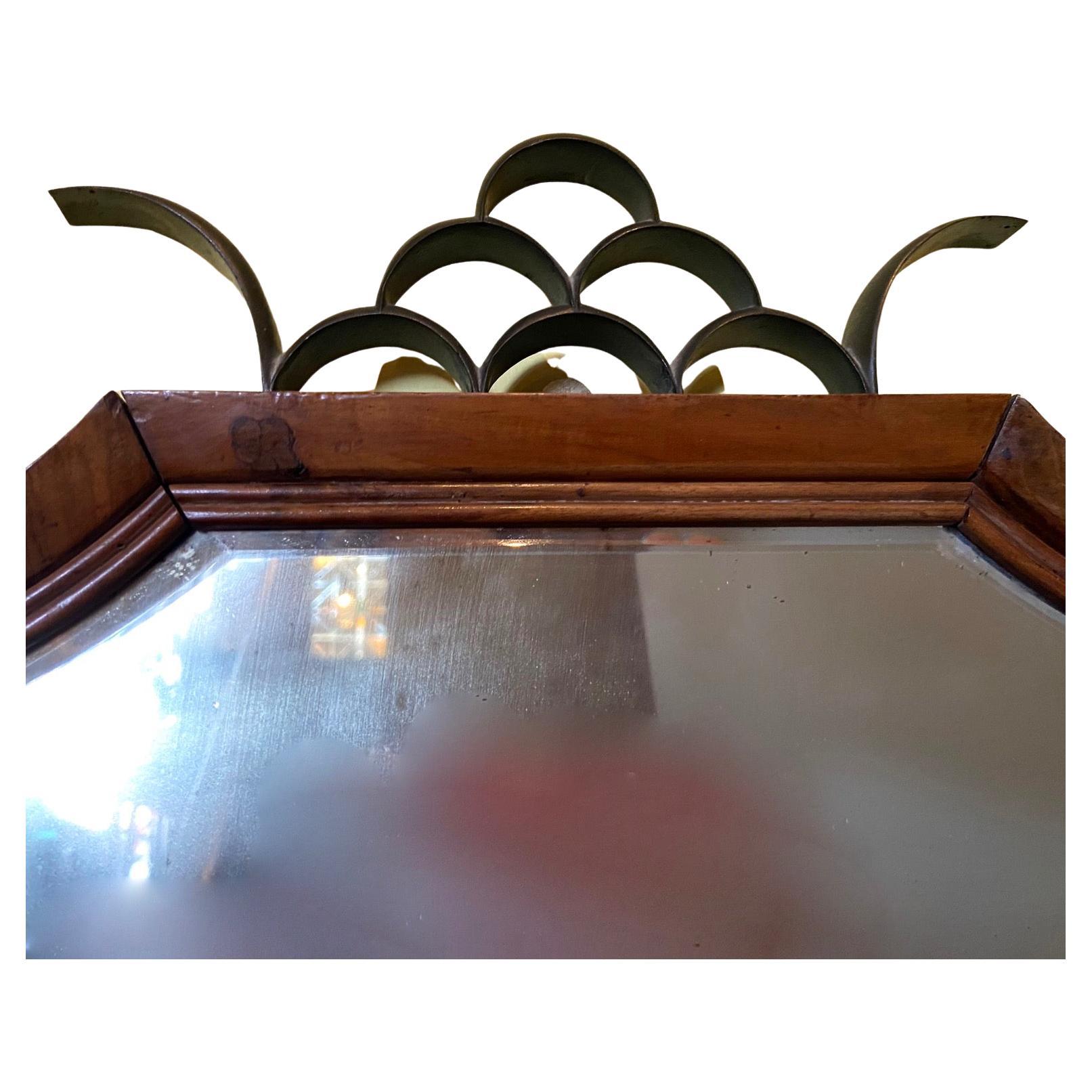 Paolo Buffa Art Deco gemaserter Nussbaum Spiegel in voller Länge mit Metallkrone 1930s (Art déco) im Angebot