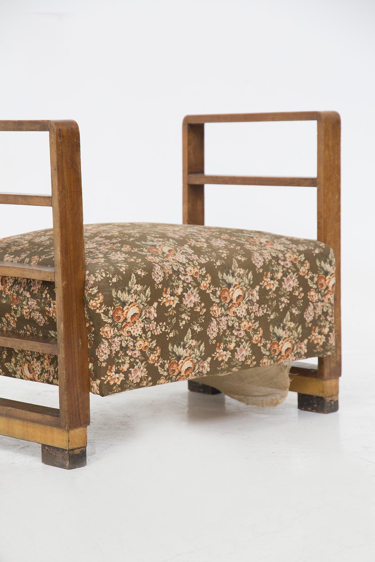 Paolo Buffa Art Deco Wooden and Floral Fabric Poufs for Arrighi In Good Condition In Milano, IT