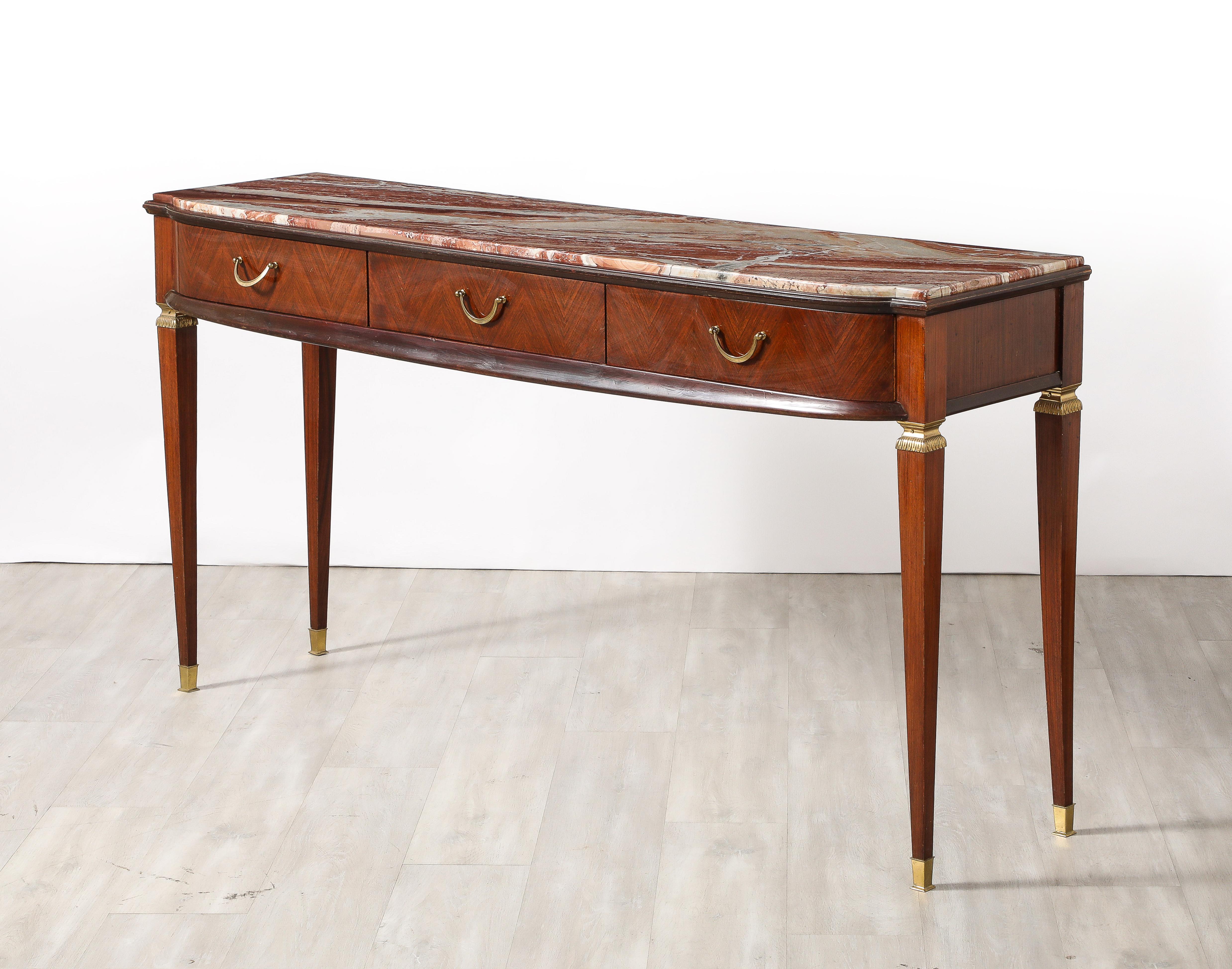 Paolo Buffa Console Table with Marble Top, Italy, circa 1950 In Good Condition For Sale In New York, NY