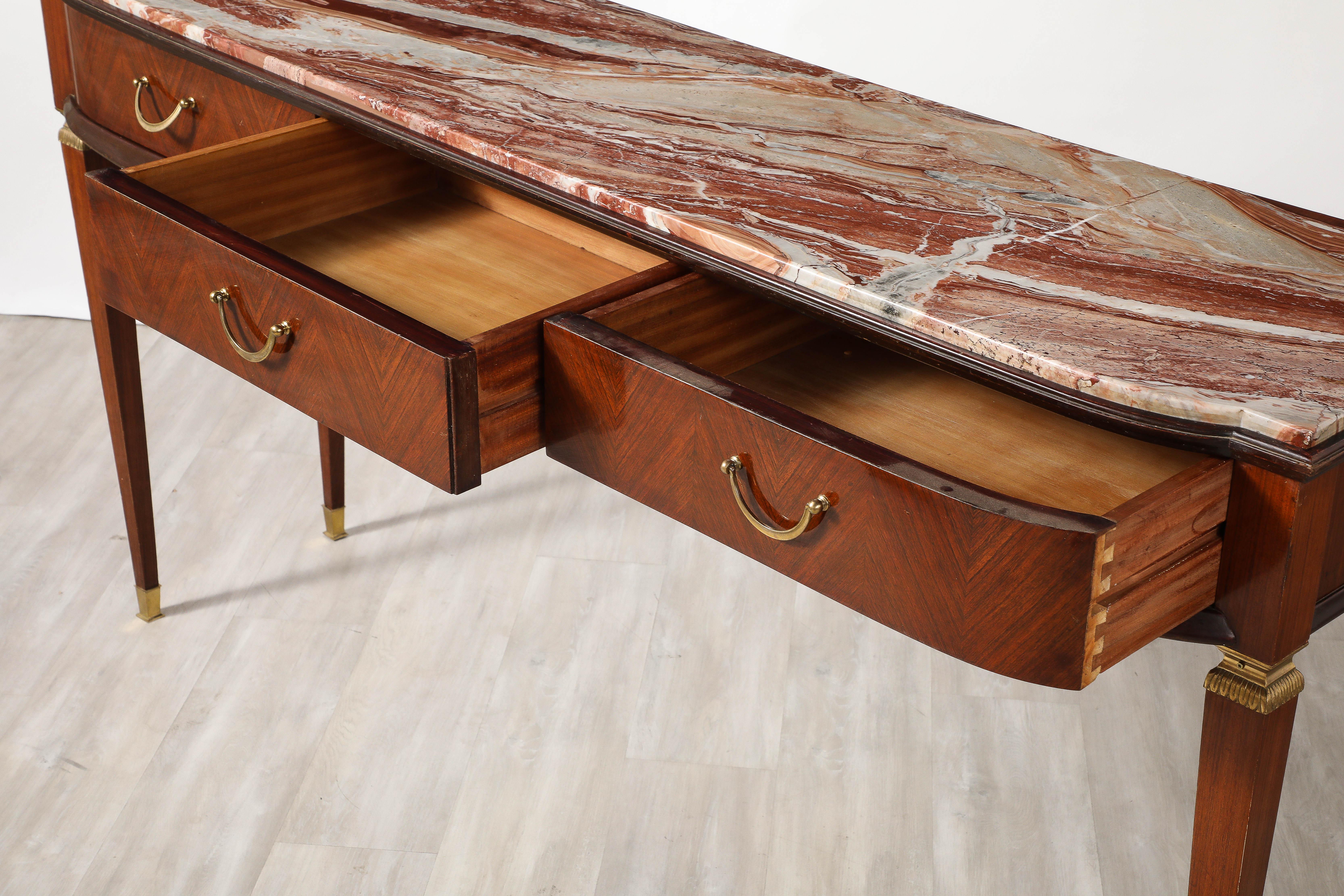 Brass Paolo Buffa Console Table with Marble Top, Italy, circa 1950 For Sale