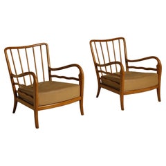 Paolo Buffa 'Attributed.', Pair of Elegant Wooden Armchairs, 1950s